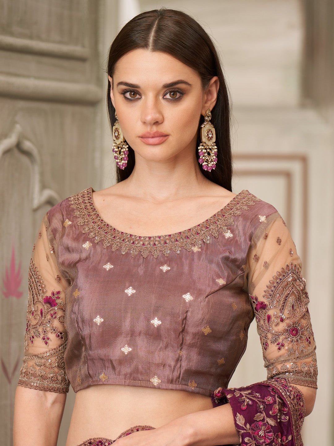 Violet Polyester Embroidered Border saree - Ressa
