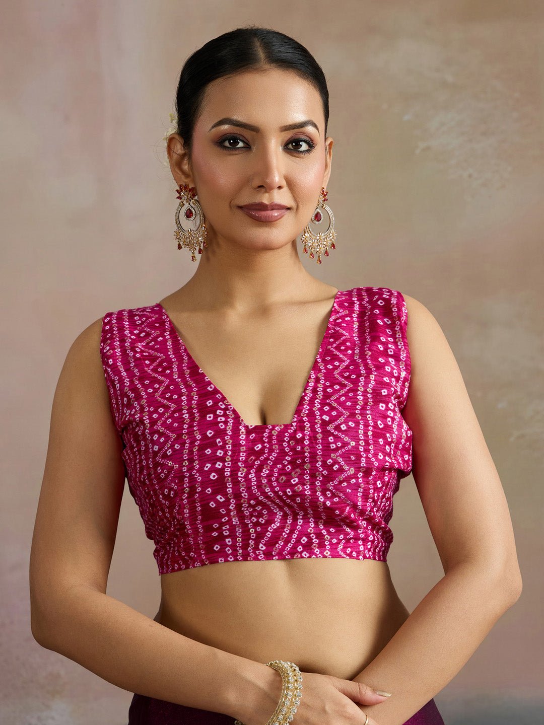 Violet Polyester Heritage Bandhani Style Saree - Ressa