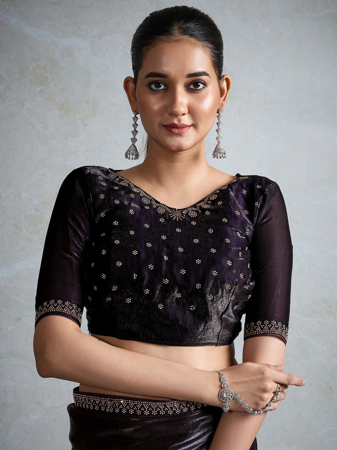 Violet Polyester Shimmer Finish Embroidered Border saree - Ressa