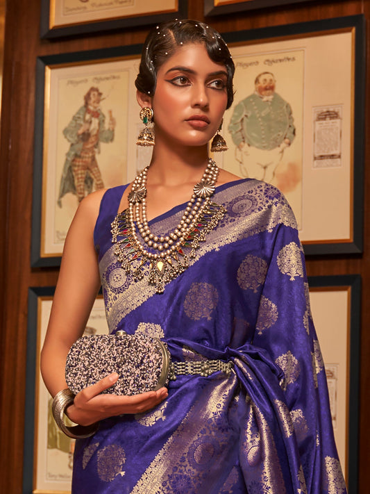 Violet Rich Zari Woven Banarasi Silk Saree - Ressa