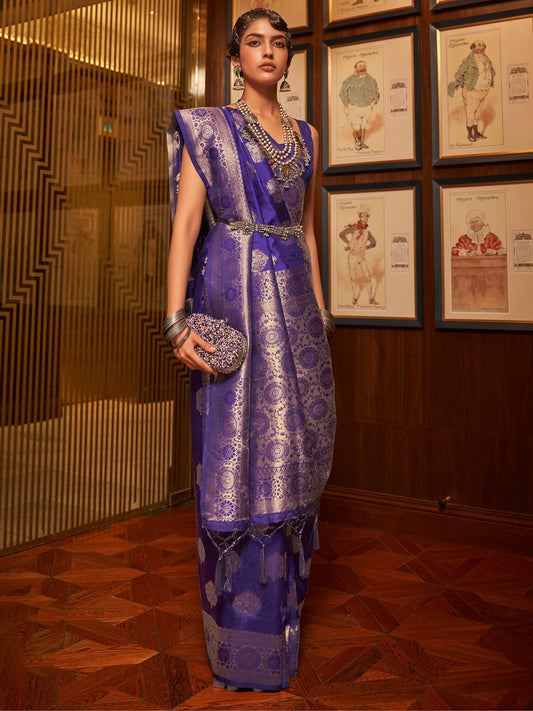 Violet Rich Zari Woven Banarasi Silk Saree - Ressa