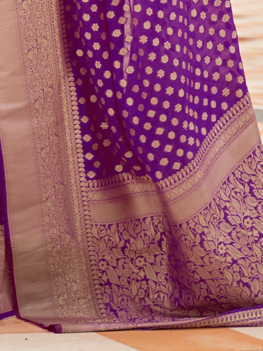 Violet Silk Blend Heritage Banarasi Style Saree - Ressa