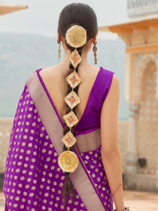 Violet Silk Blend Heritage Banarasi Style Saree - Ressa