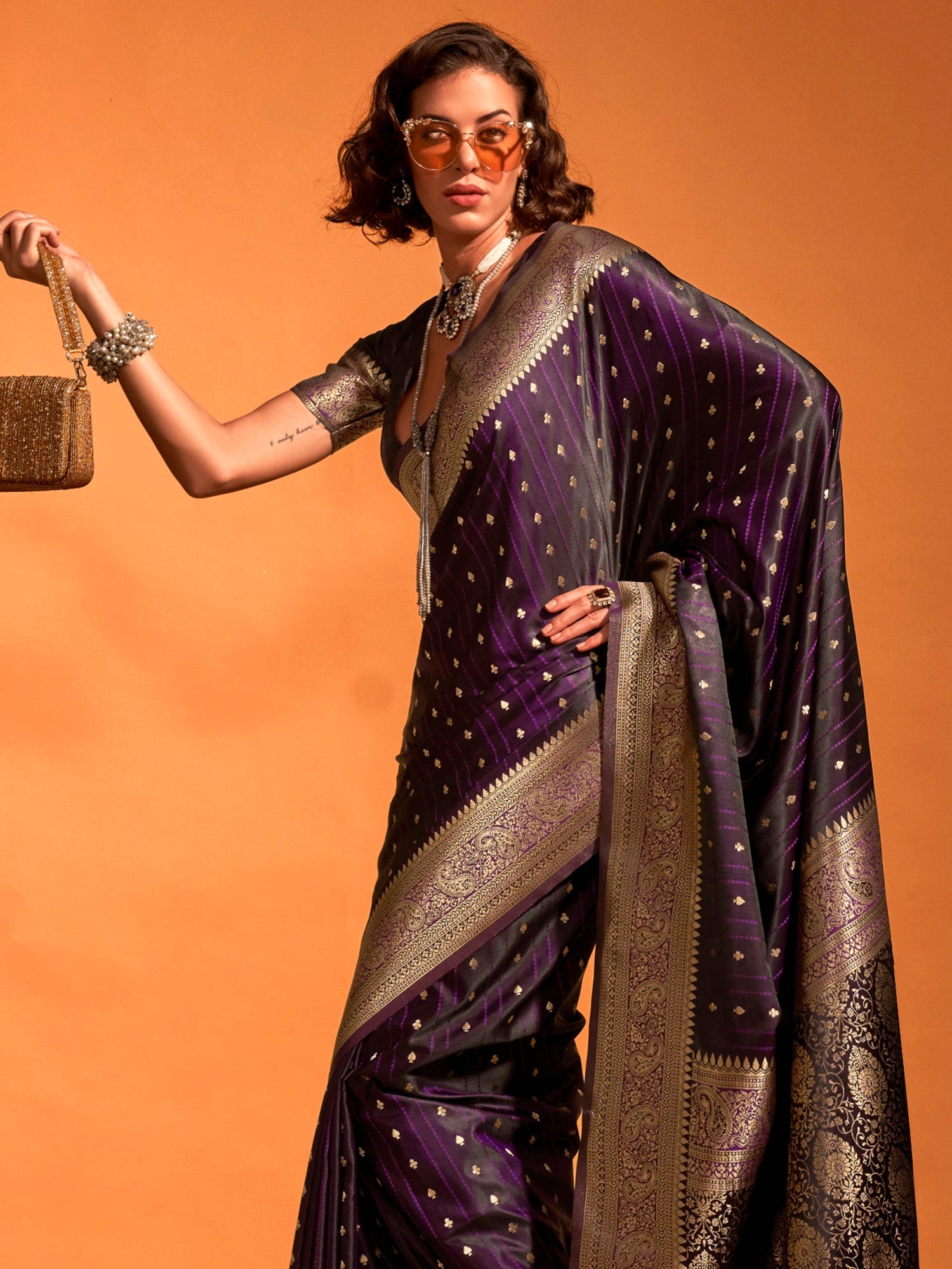 Violet Silk Blend Heritage Banarasi Style Saree - Ressa
