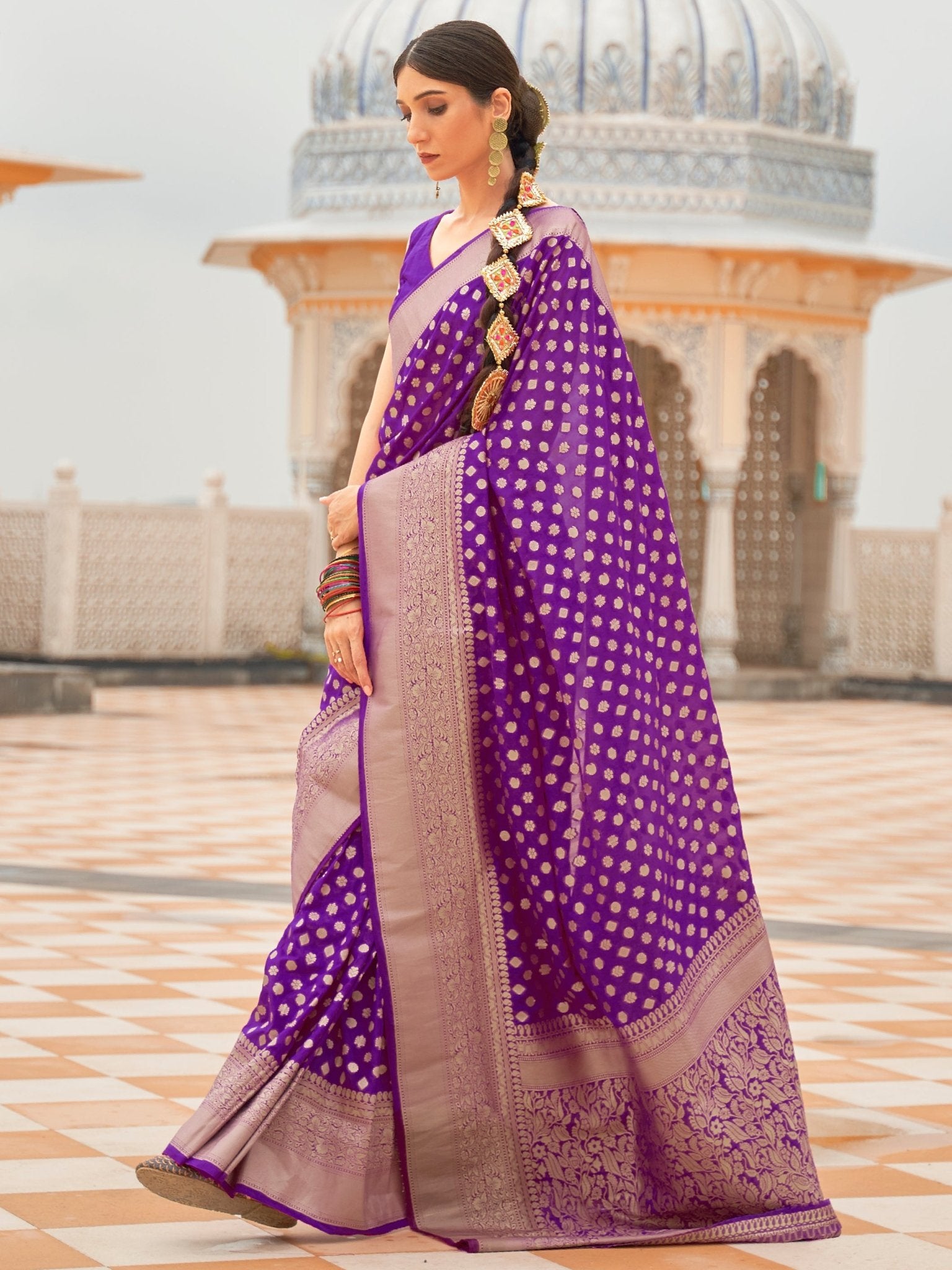 Violet Silk Blend Heritage Banarasi Style Saree - Ressa