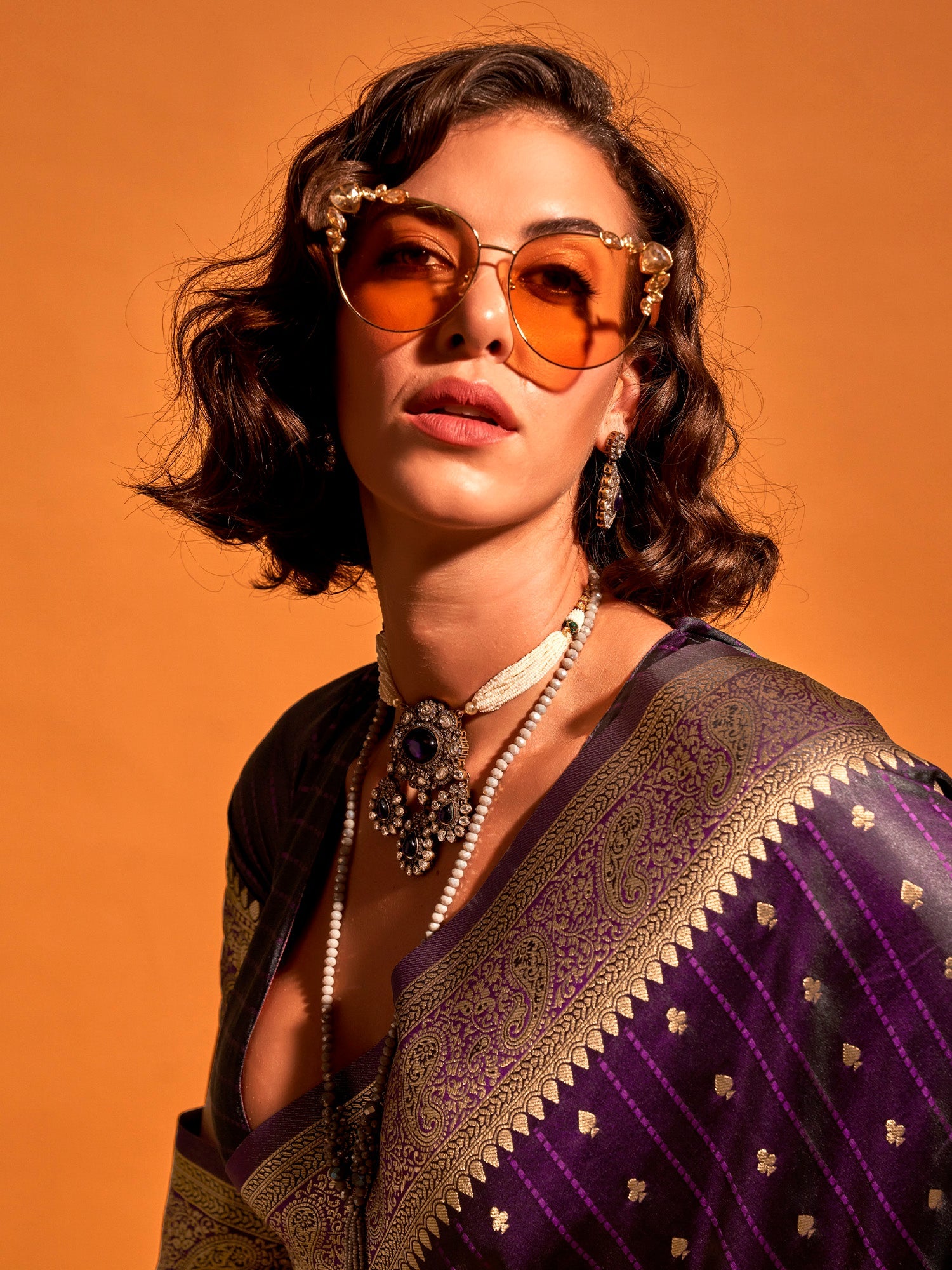 Violet Silk Blend Heritage Banarasi Style Saree - Ressa