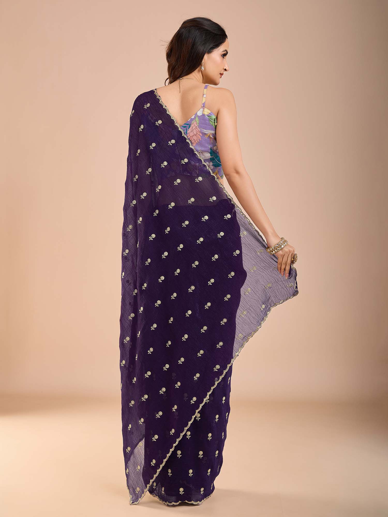 Violet Tissue Embroidery Saree - Ressa