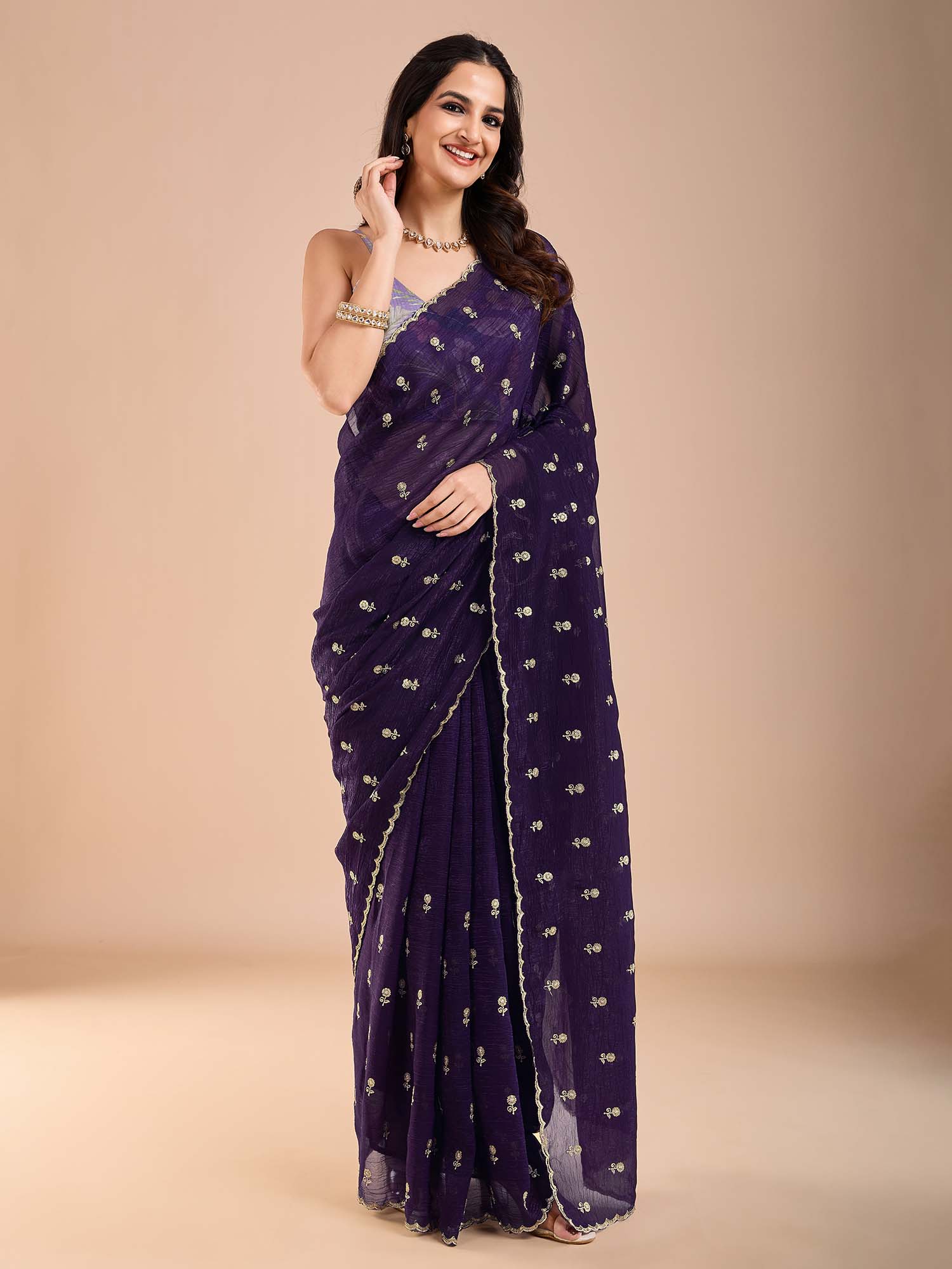 Violet Tissue Embroidery Saree - Ressa