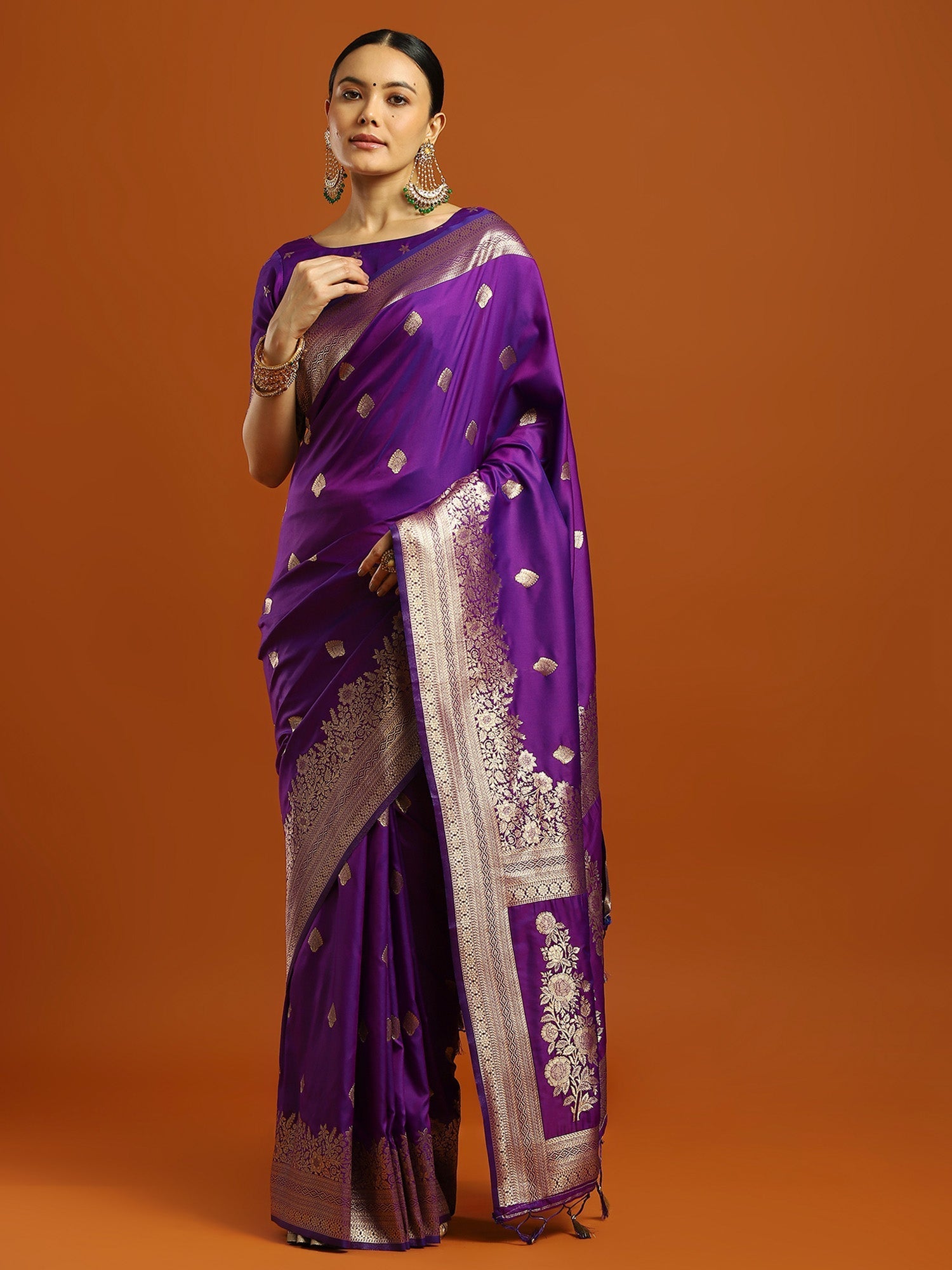 Violet With Gold Zari Woven Banarasi Silk Saree - Ressa