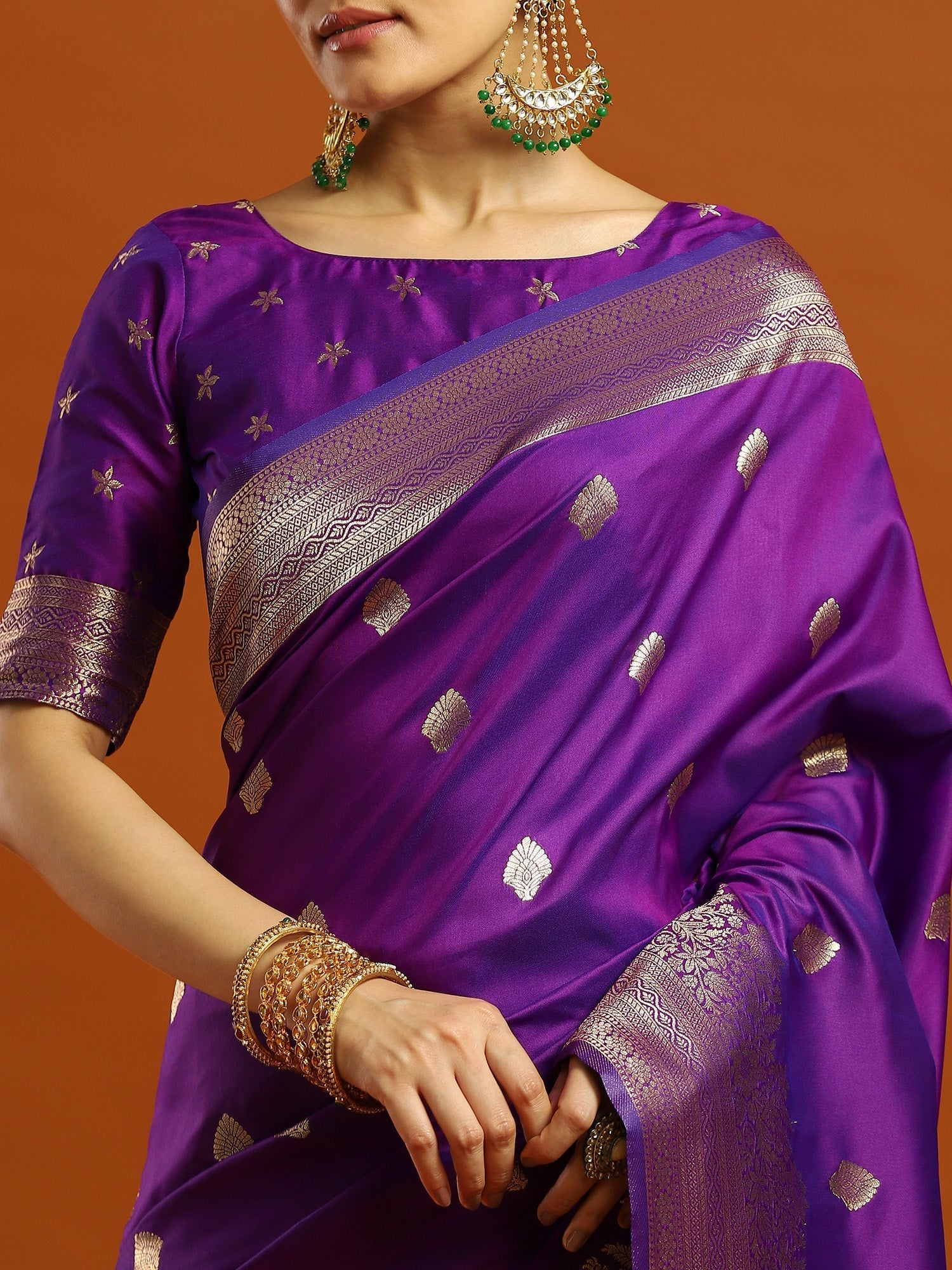 Violet With Gold Zari Woven Banarasi Silk Saree - Ressa