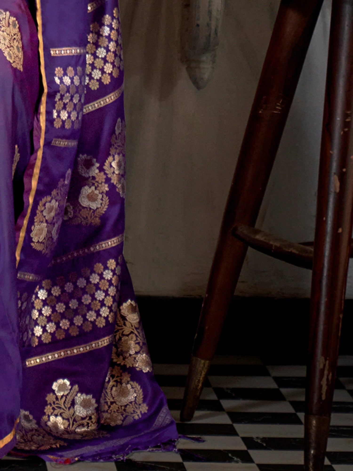 Violet Zari Woven Silk Blend Saree - Ressa
