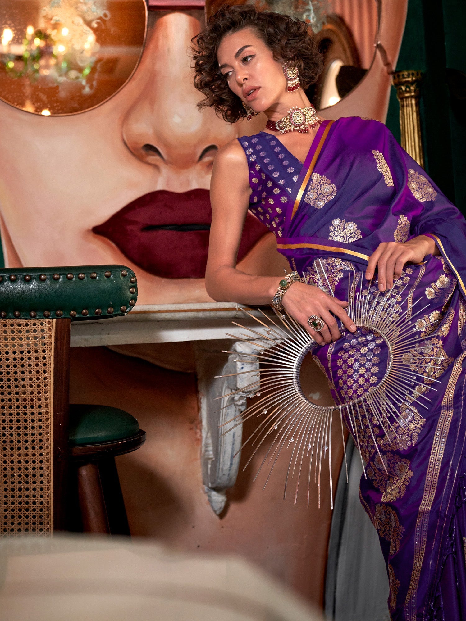 Violet Zari Woven Silk Blend Saree - Ressa