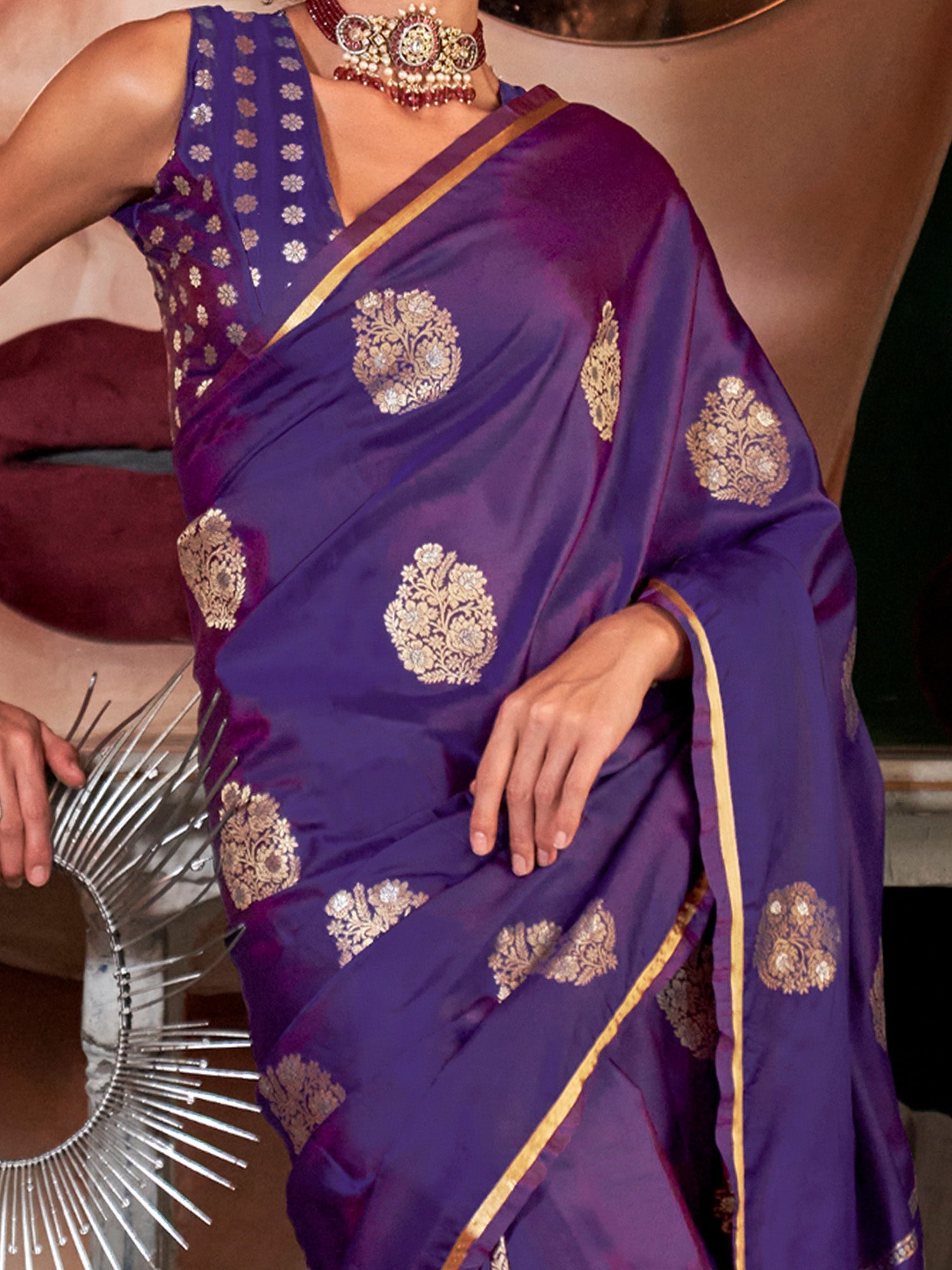 Violet Zari Woven Silk Blend Saree - Ressa
