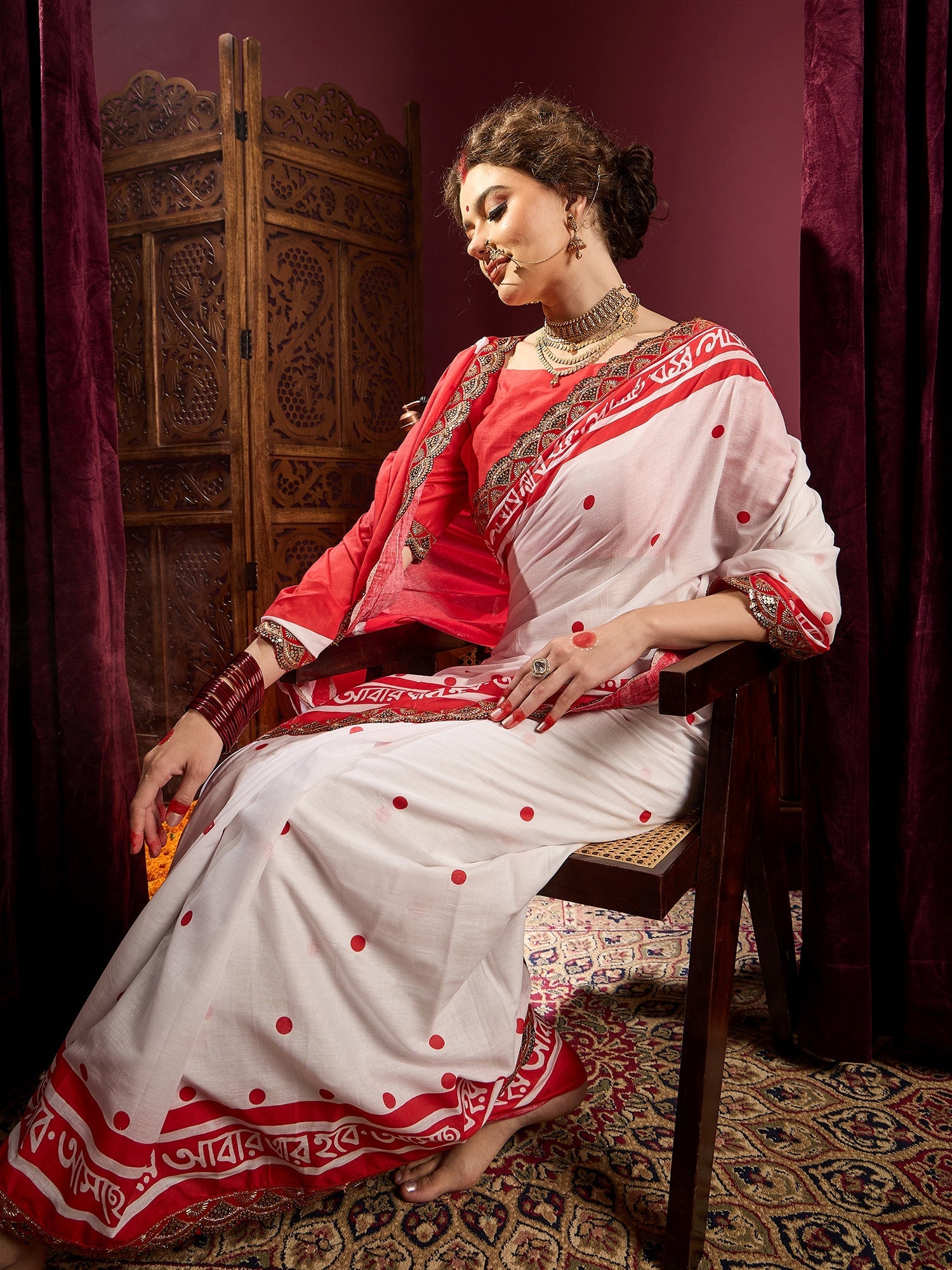 White Cotton Print Saree - Ressa