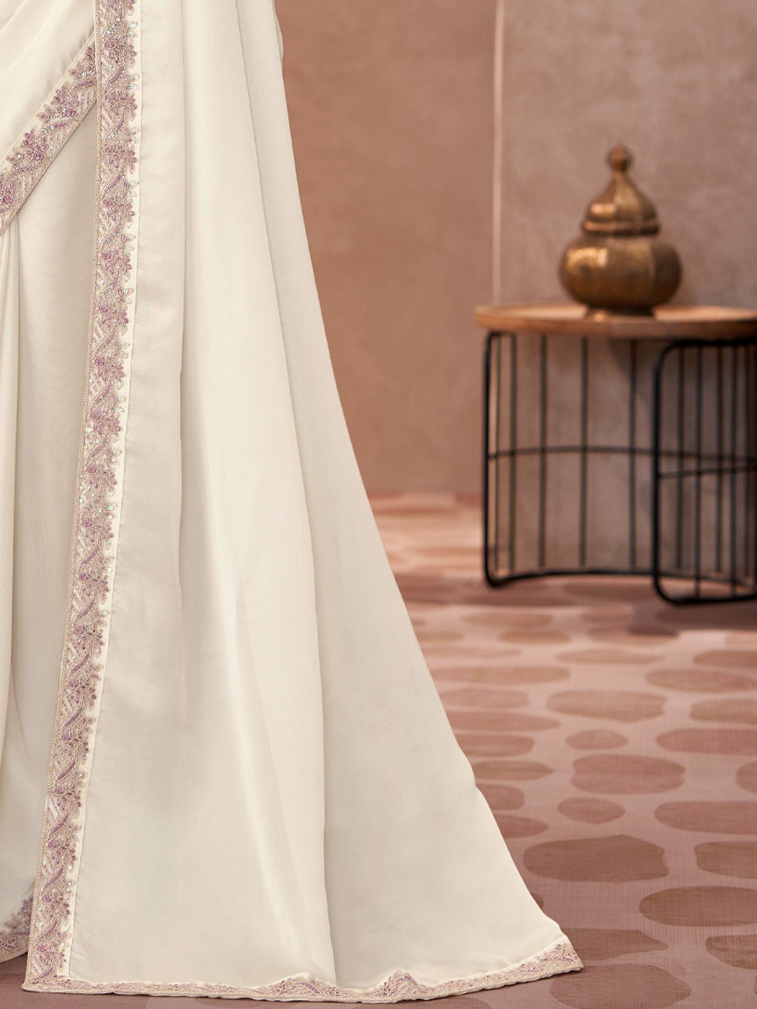 White Embellished Party wear Saree - Ressa