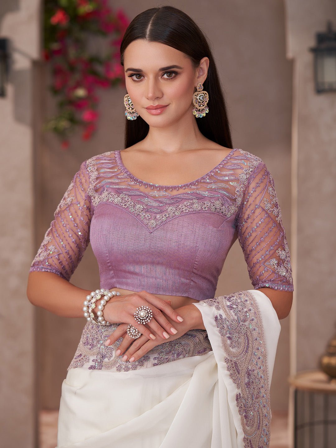 White Embellished Party wear Saree - Ressa