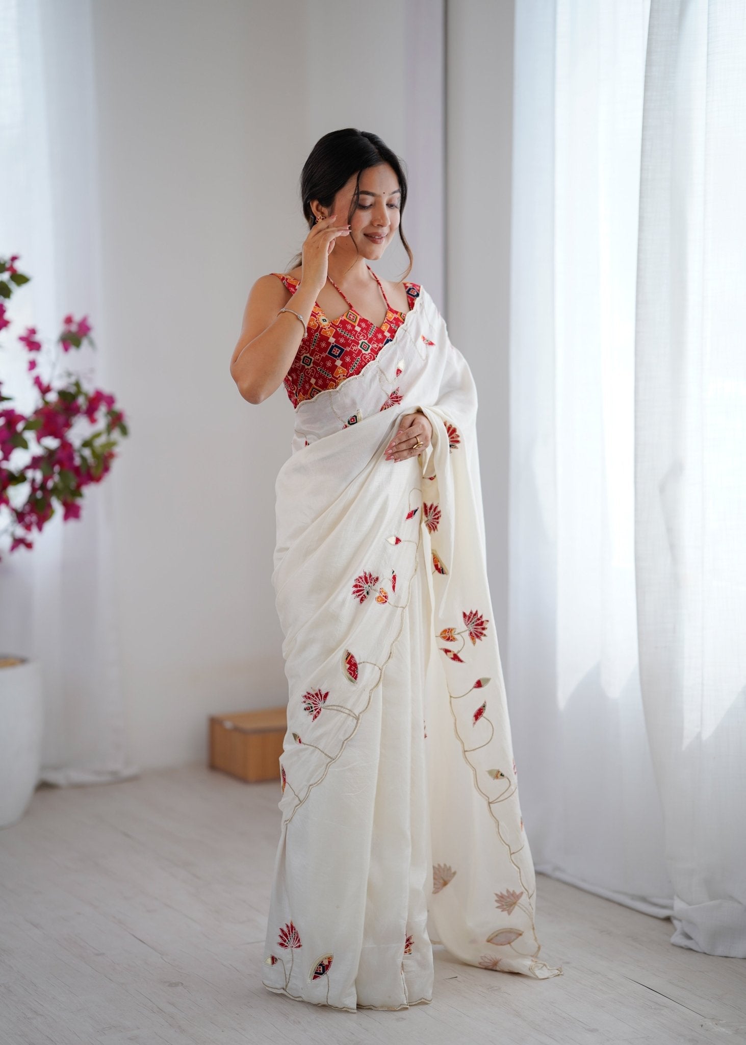 White Embroidered Georgette Saree - Ressa