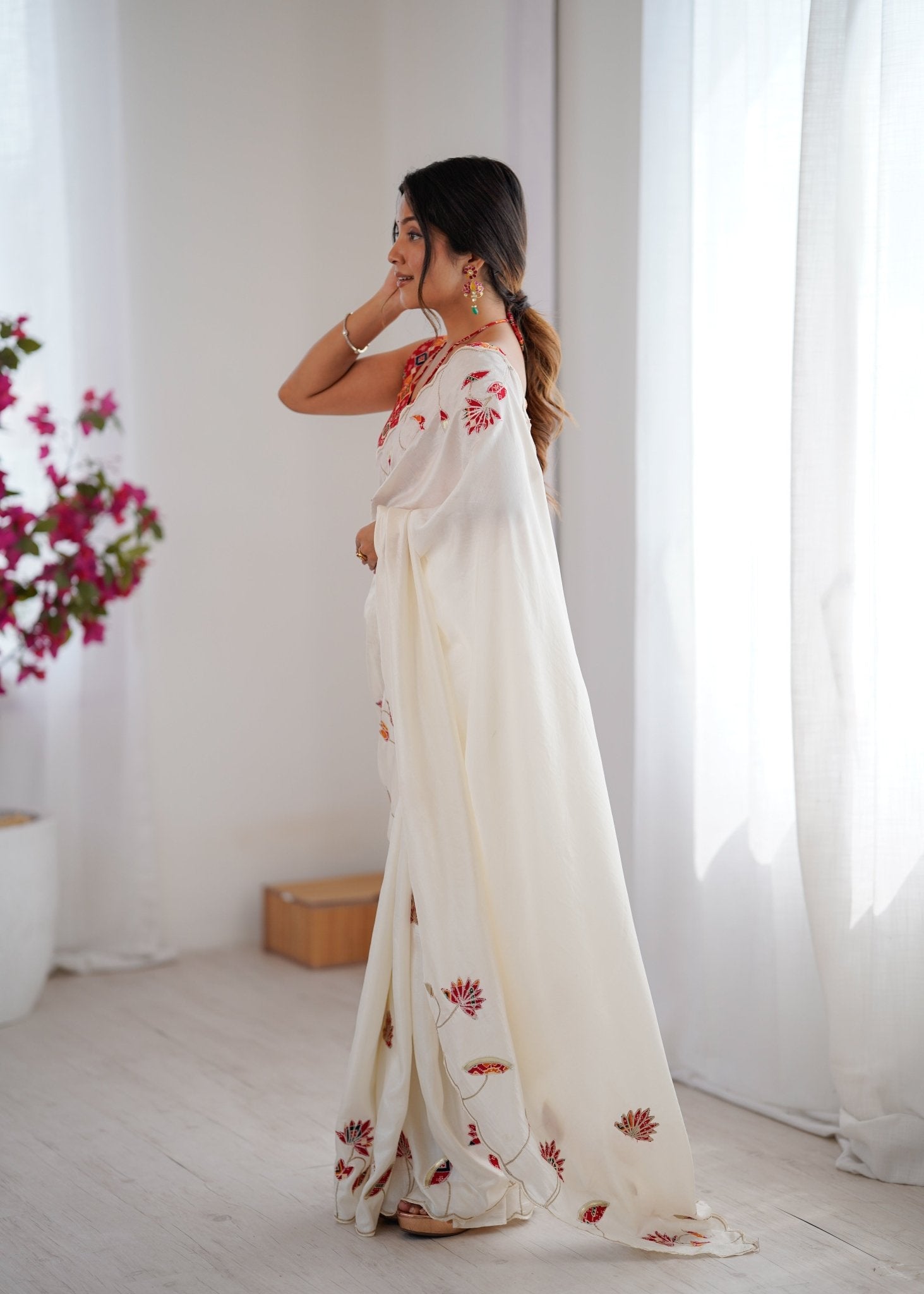 White Embroidered Georgette Saree - Ressa