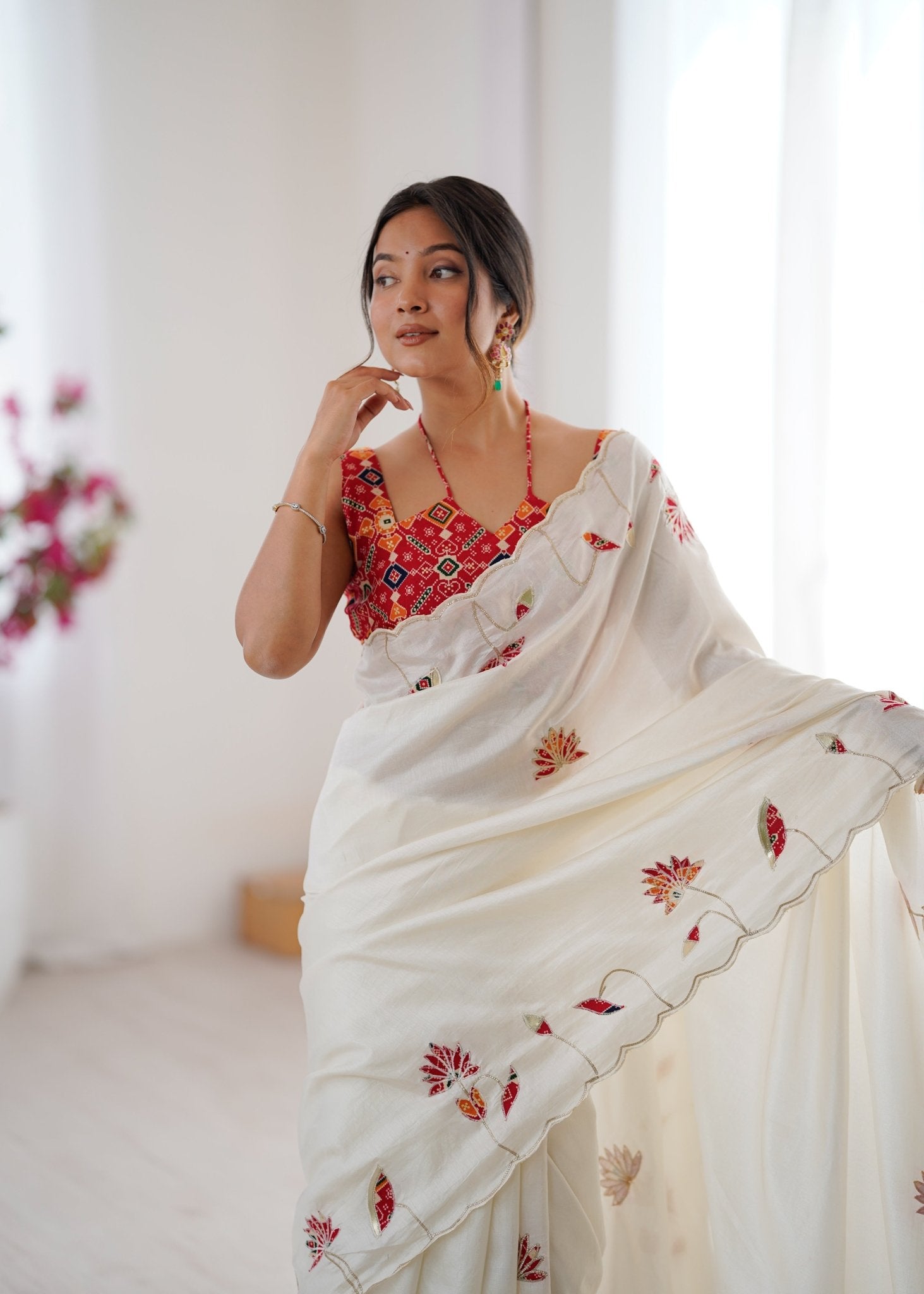 White Embroidered Georgette Saree - Ressa