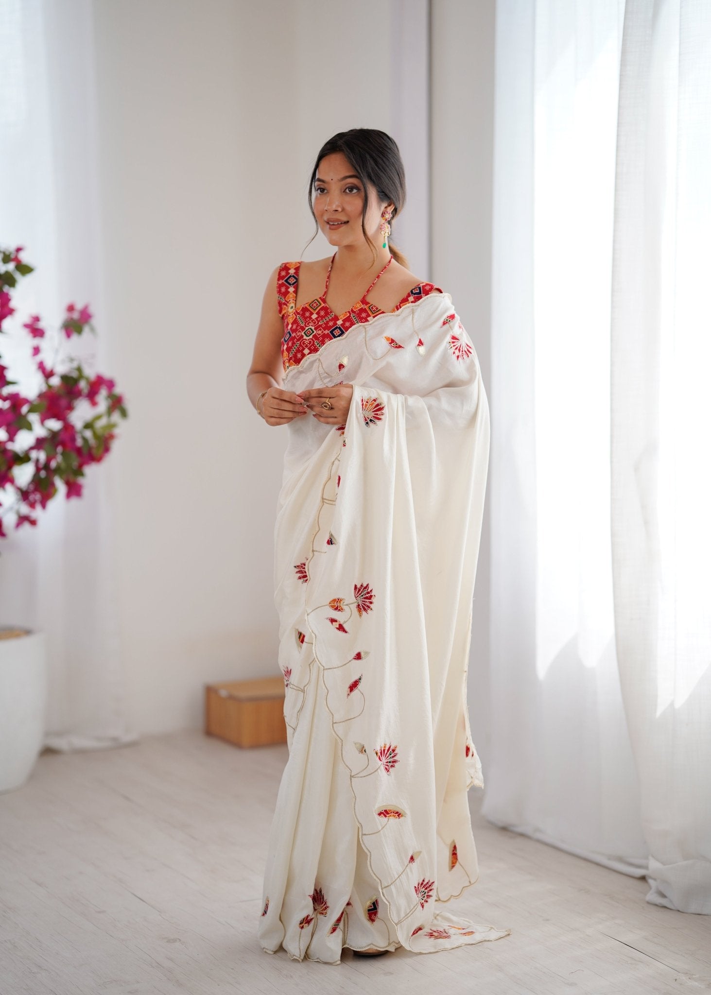 White Embroidered Georgette Saree - Ressa