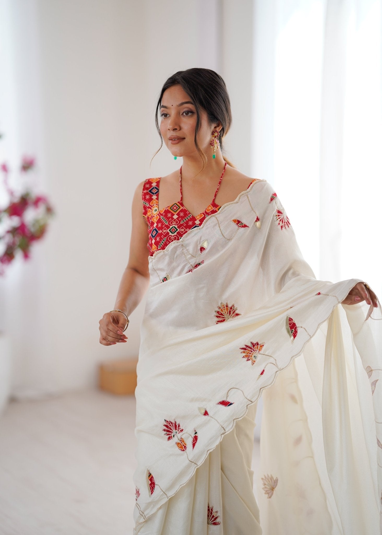 White Embroidered Georgette Saree - Ressa