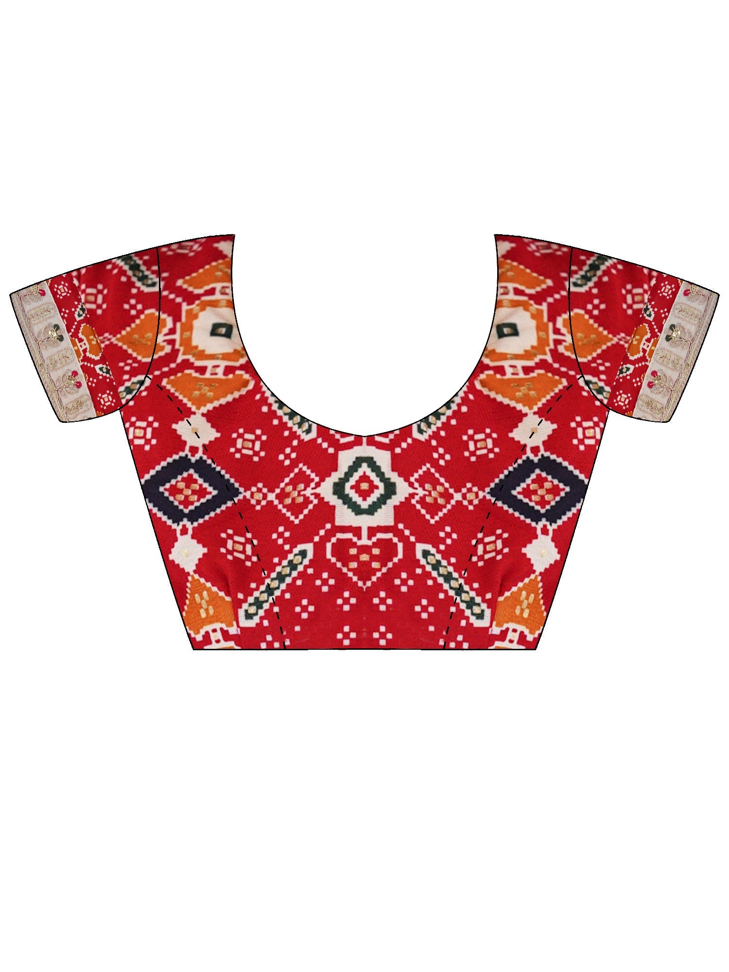 White Embroidered Saree with Red Patola Blouse | Mirror & Sequin Work - Ressa