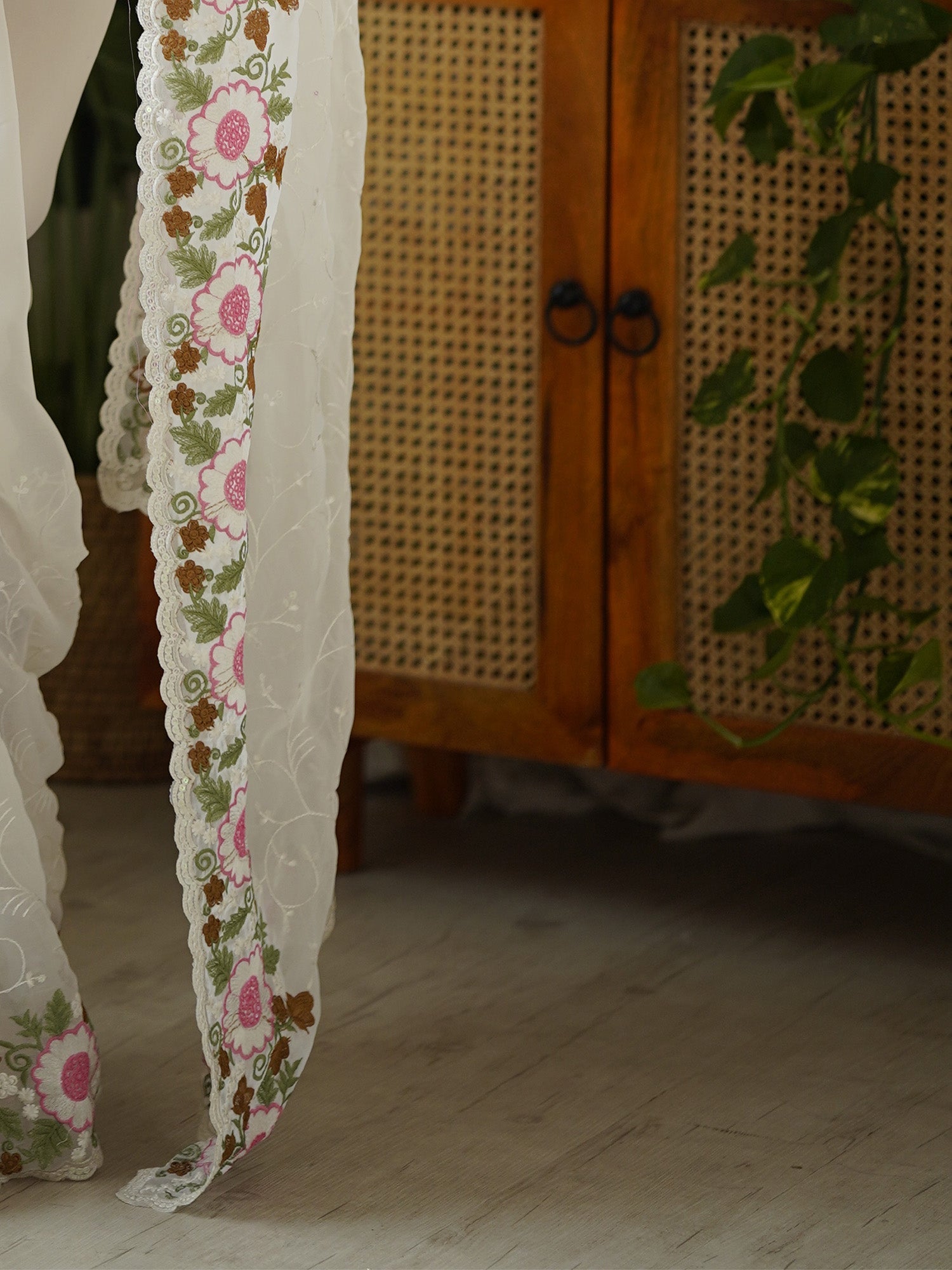 White Georgette Embroidered Saree - Ressa
