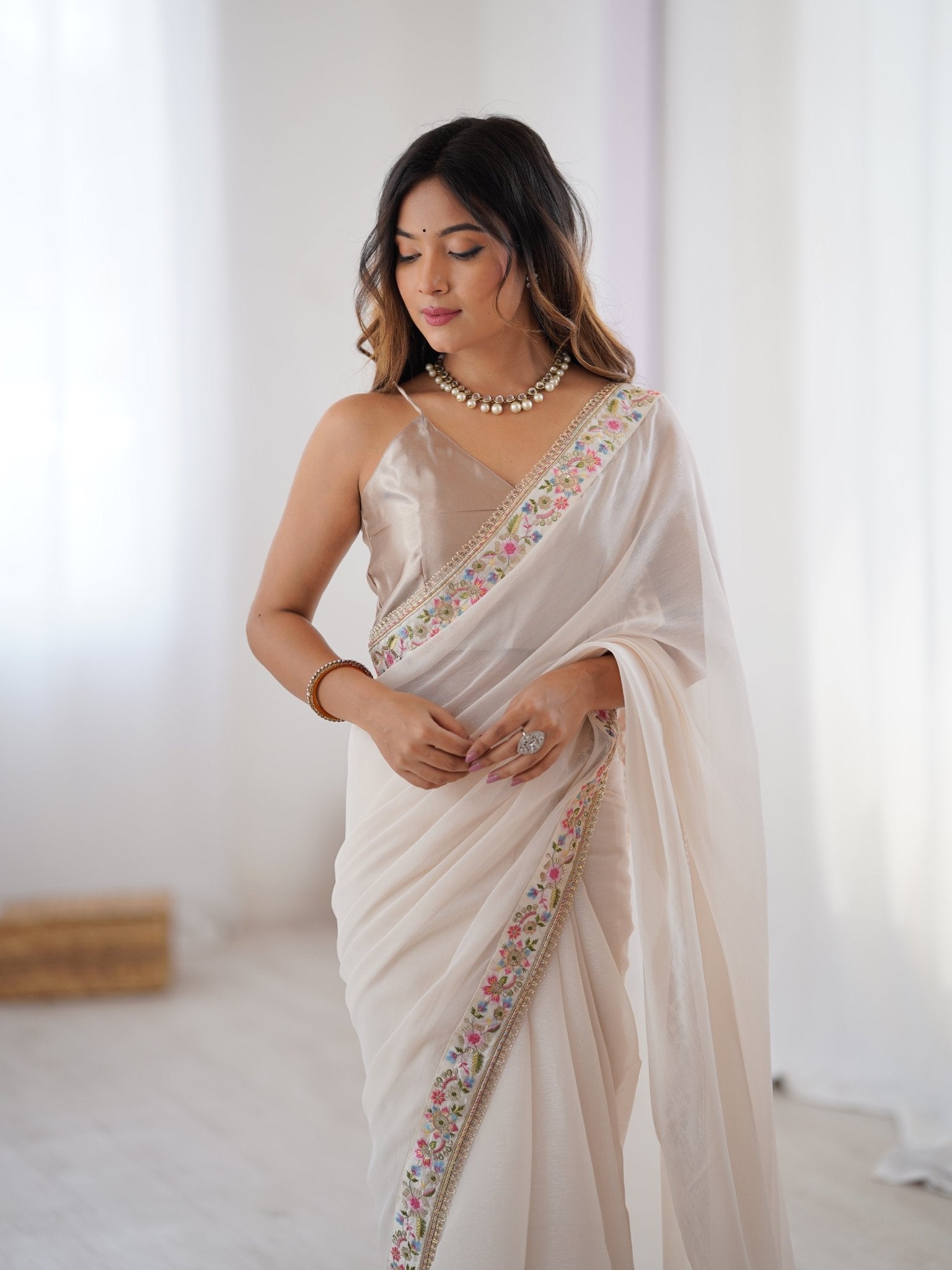 White Georgette Party Wear Saree - Ressa