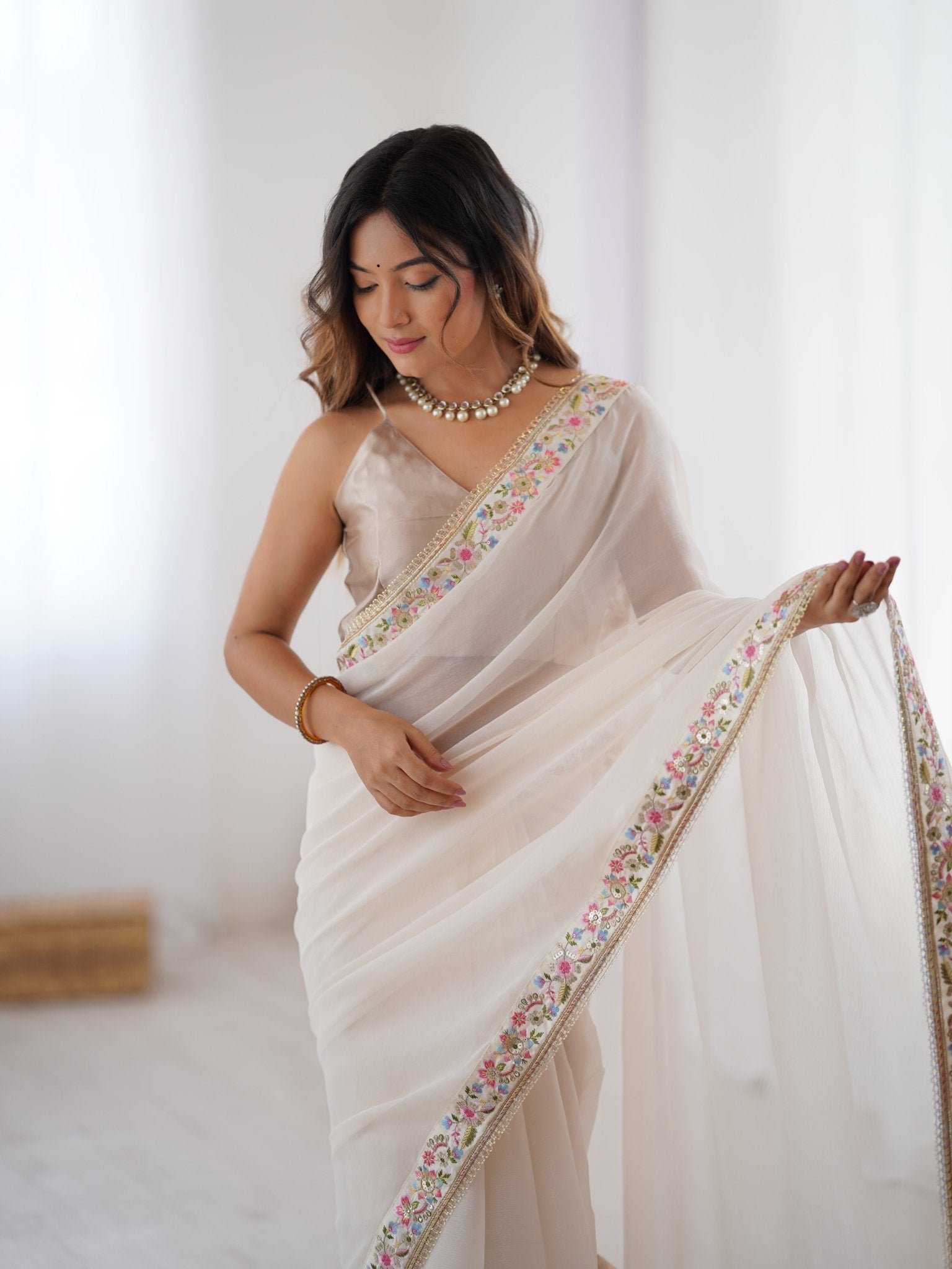 White Georgette Party Wear Saree - Ressa