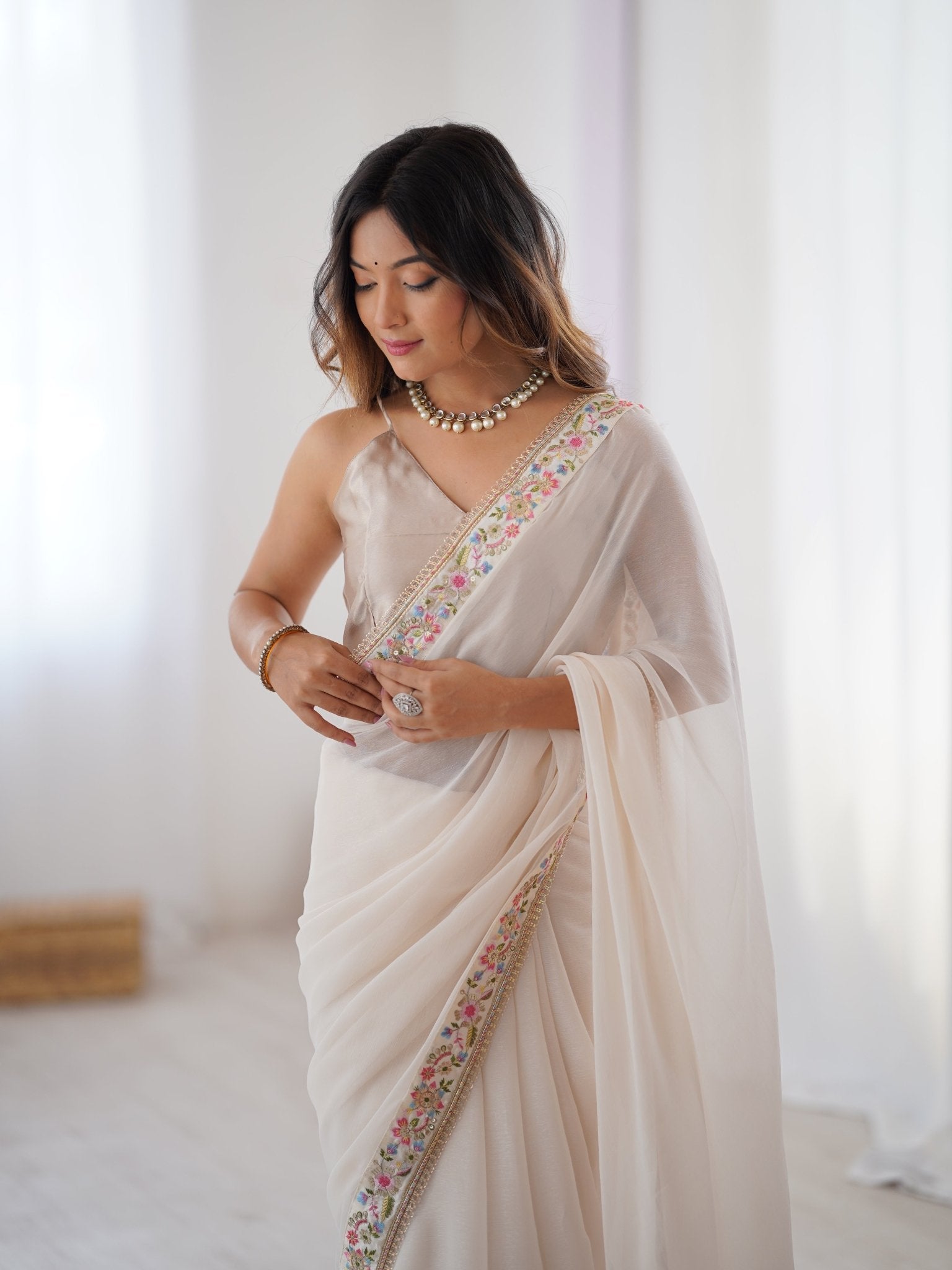 White Georgette Party Wear Saree - Ressa