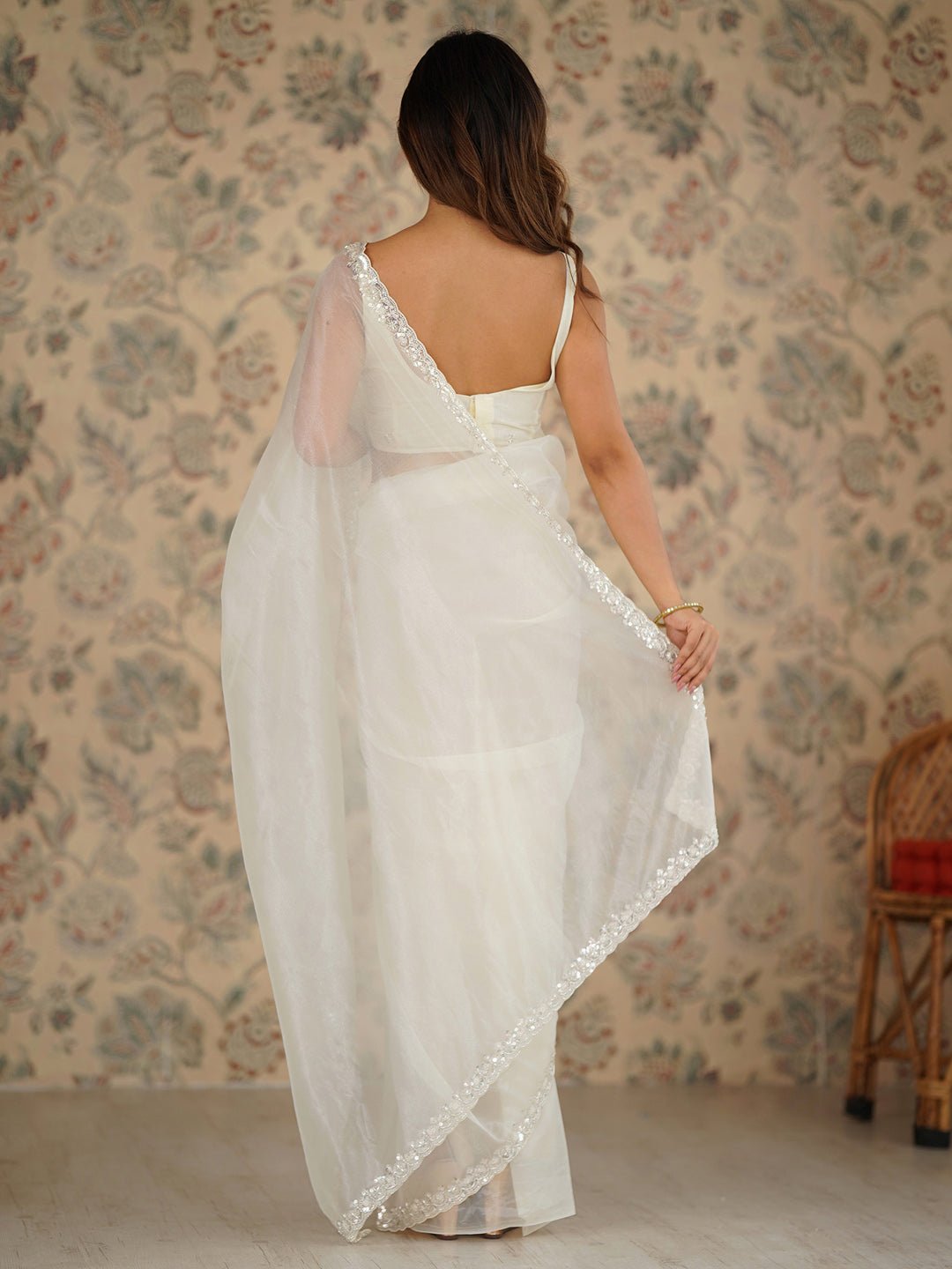 White Net Party Wear Saree - Ressa