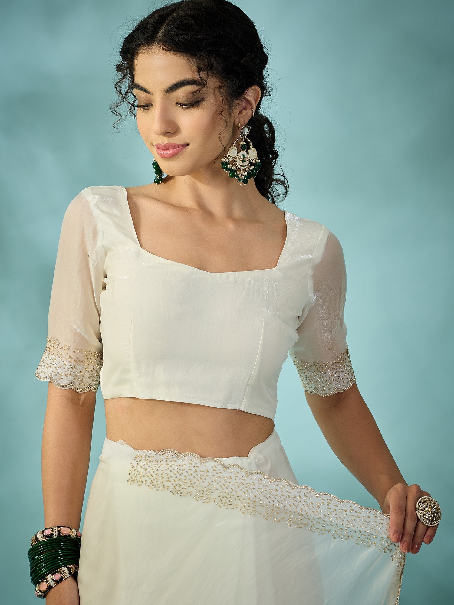 White Tissue Silk Saree with Zari Stripes - Ressa