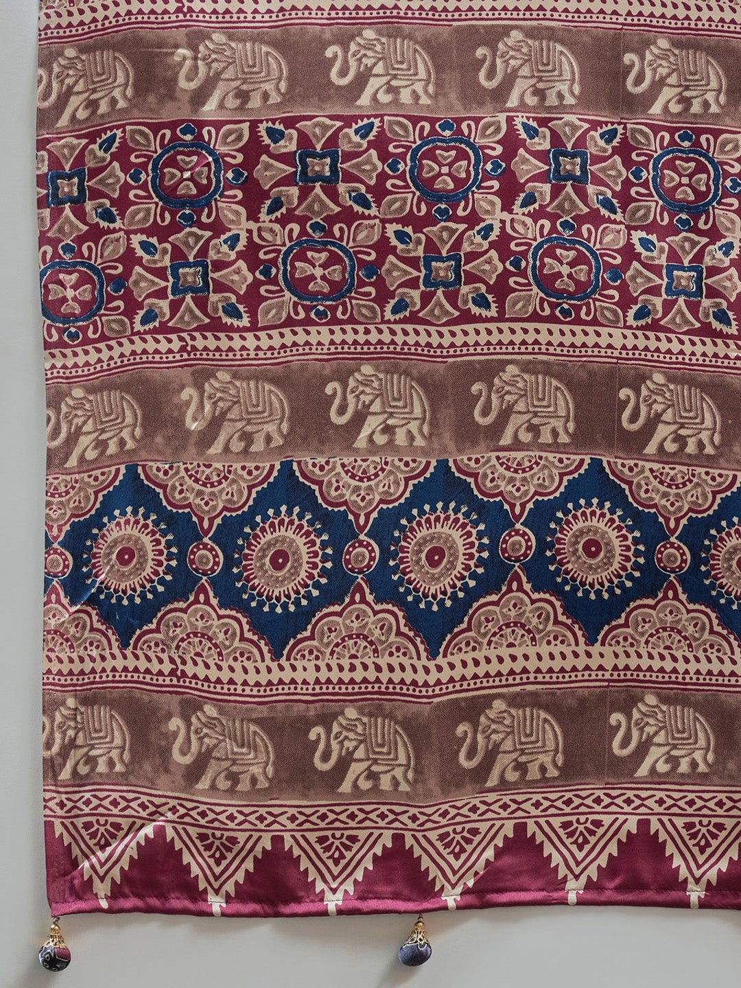 Wine Ajrakh Print Saree - Ressa