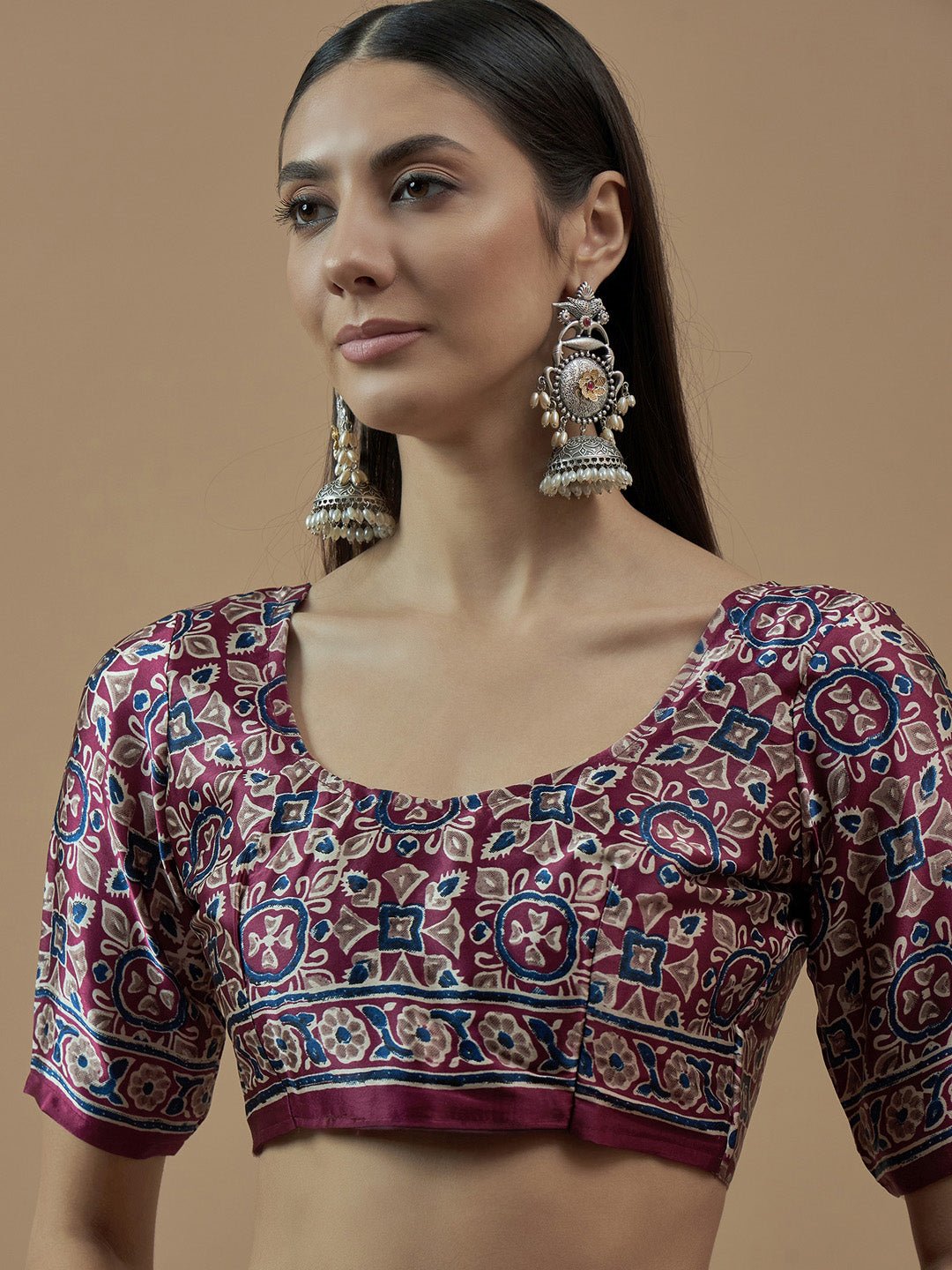 Wine Ajrakh Print Saree - Ressa