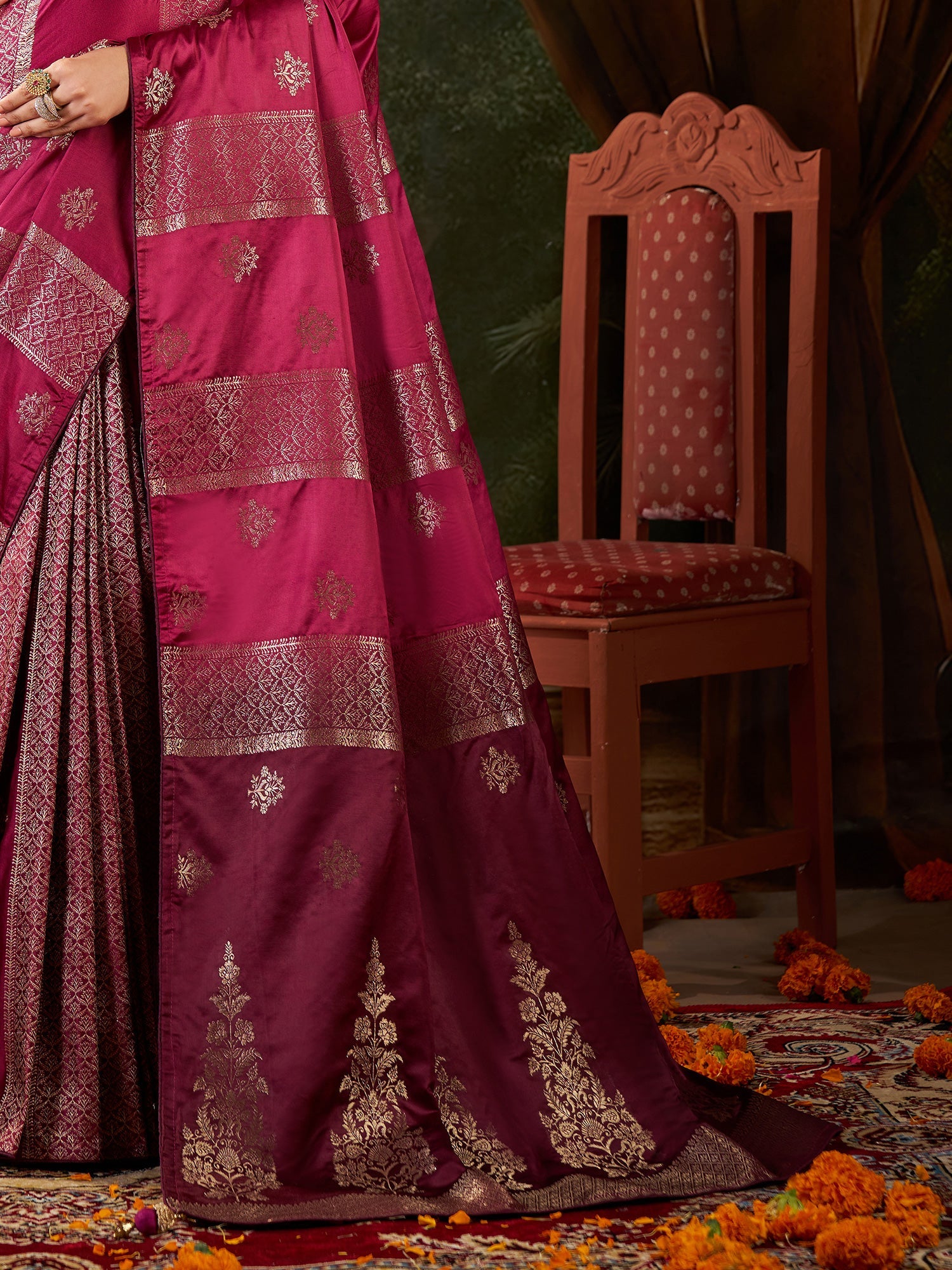 Wine Banarasi Silk Heritage Zari Weave Saree - Ressa