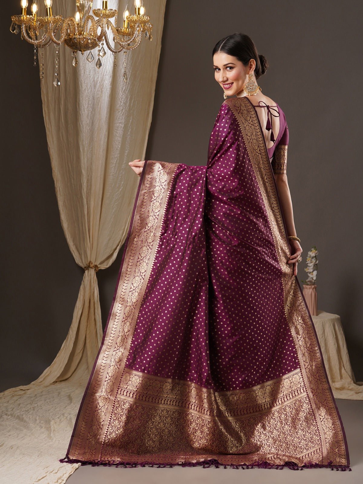 Wine Banarasi Silk Saree - Ressa