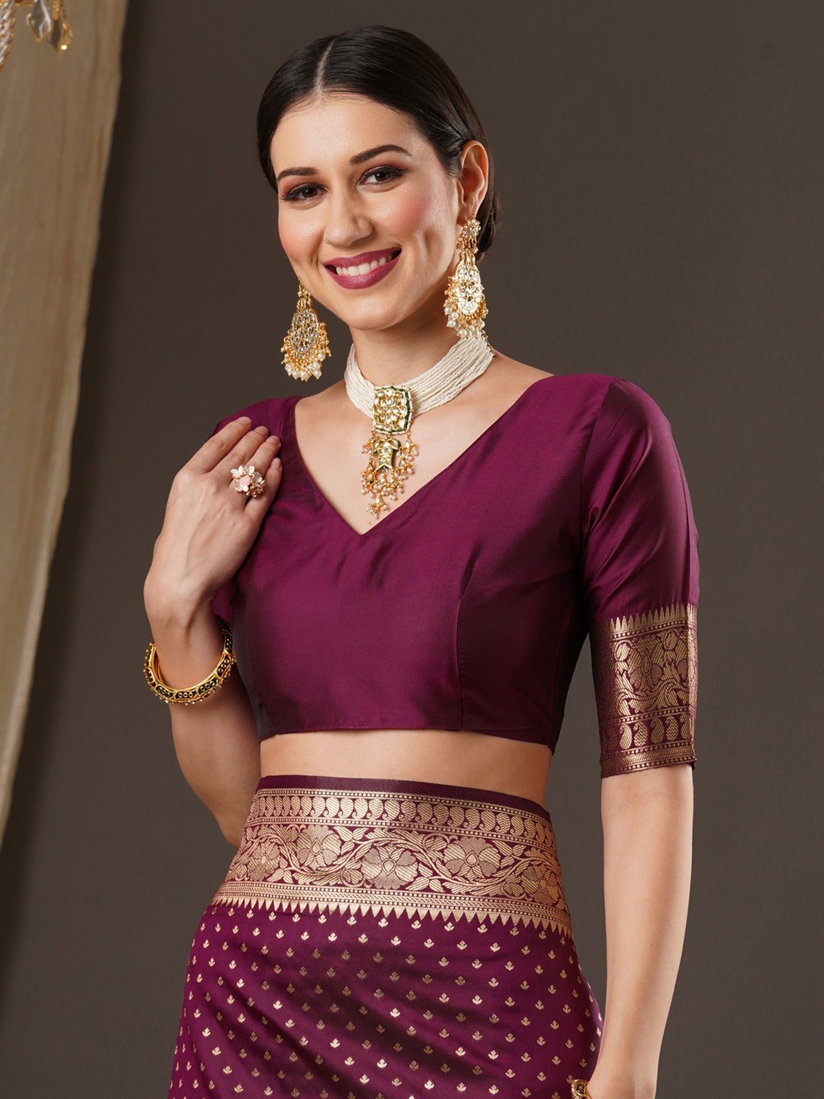 Wine Banarasi Silk Saree - Ressa