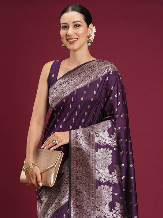 Wine Banarasi Silk Saree - Ressa