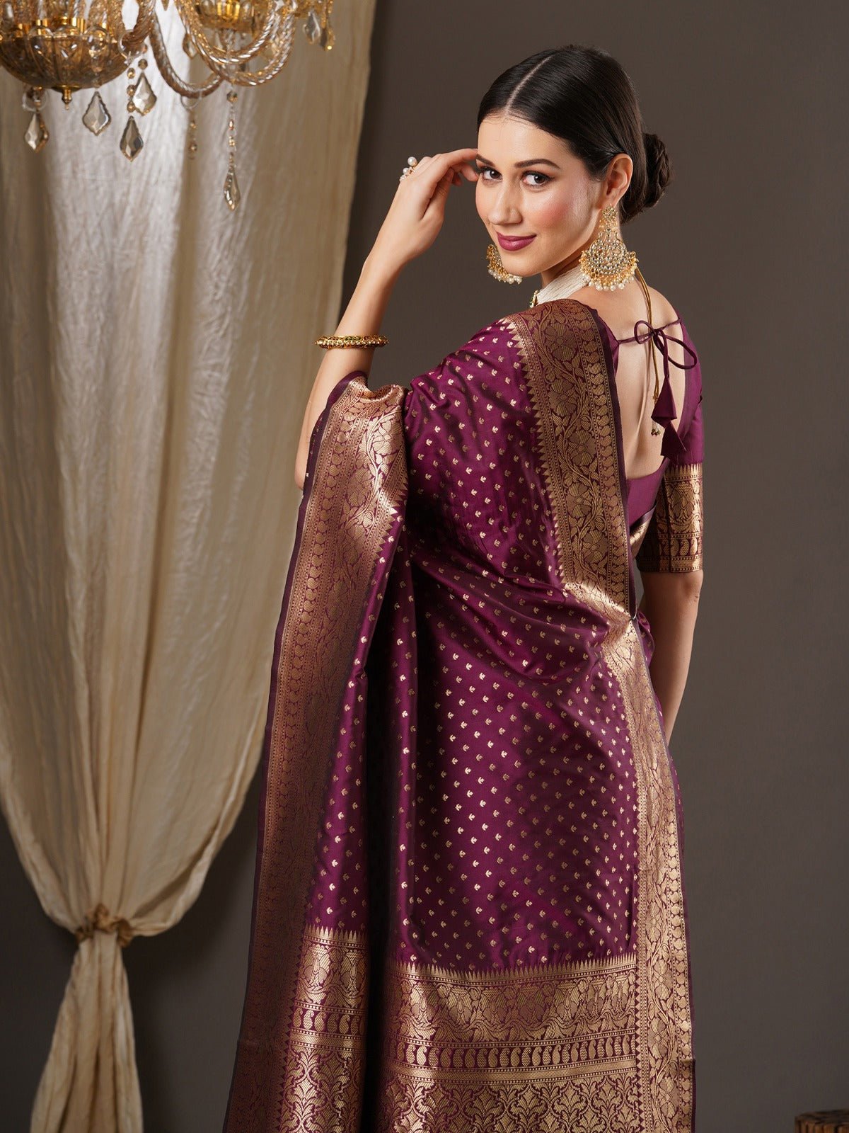 Wine Banarasi Silk Saree - Ressa
