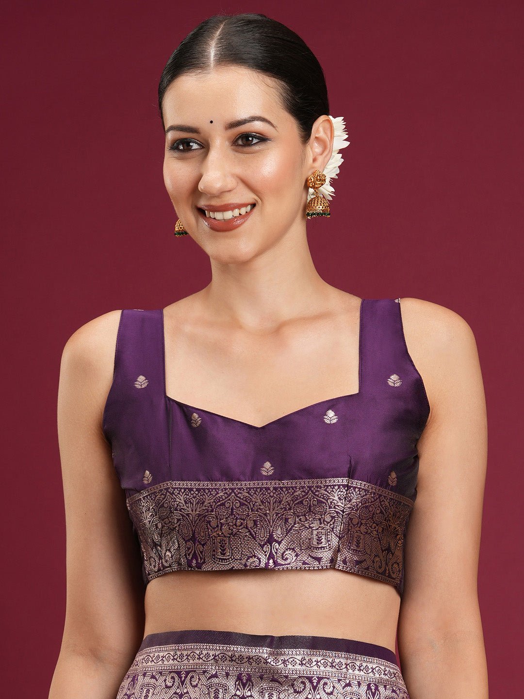 Wine Banarasi Silk Saree - Ressa