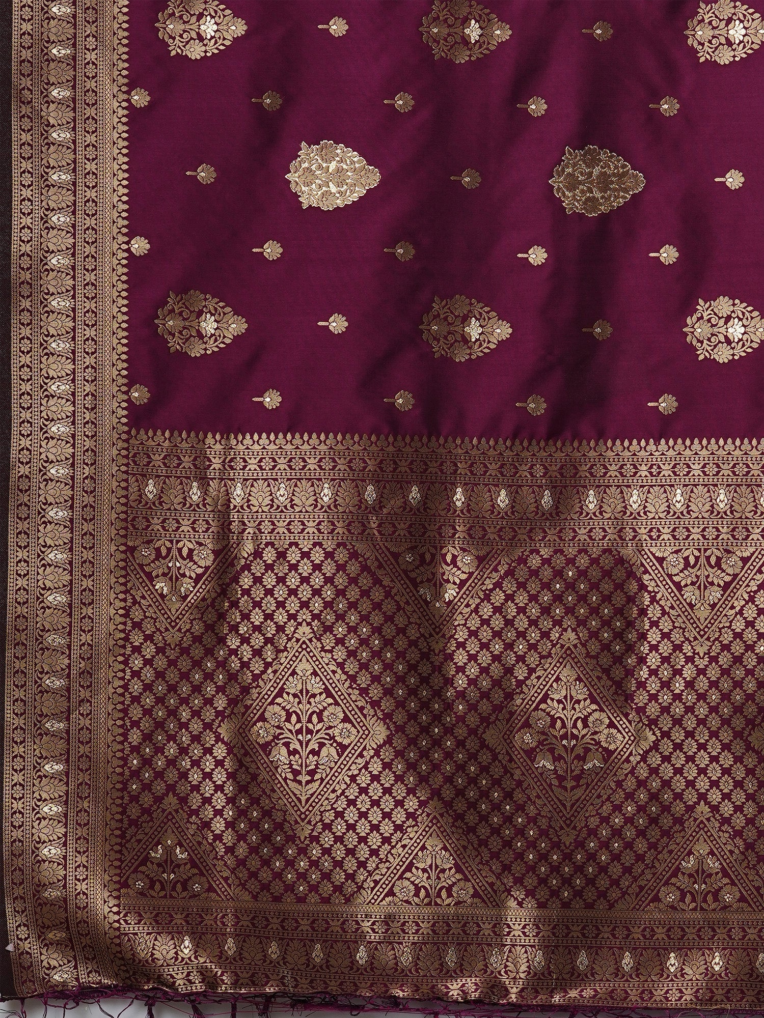 Wine Banarasi Silk with Gold Zari Weaving Saree - Ressa