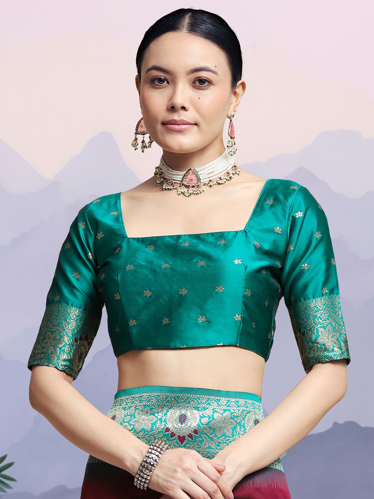 Wine Banarasi Silk with Teal Zari Border Saree - Ressa