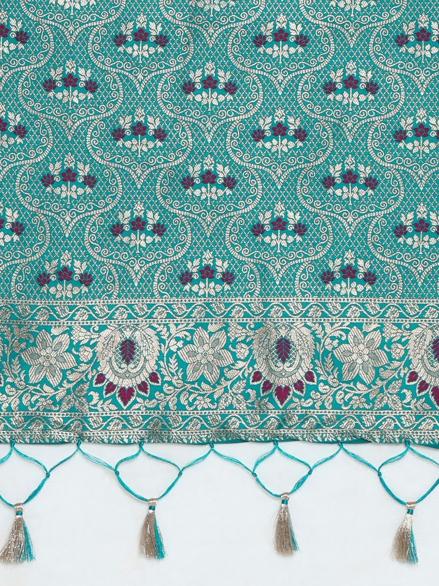 Wine Banarasi Silk with Teal Zari Border Saree - Ressa