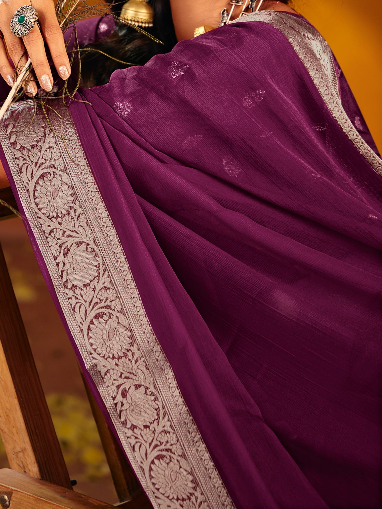 Wine Dola Silk Saree with Zari Border - Ressa