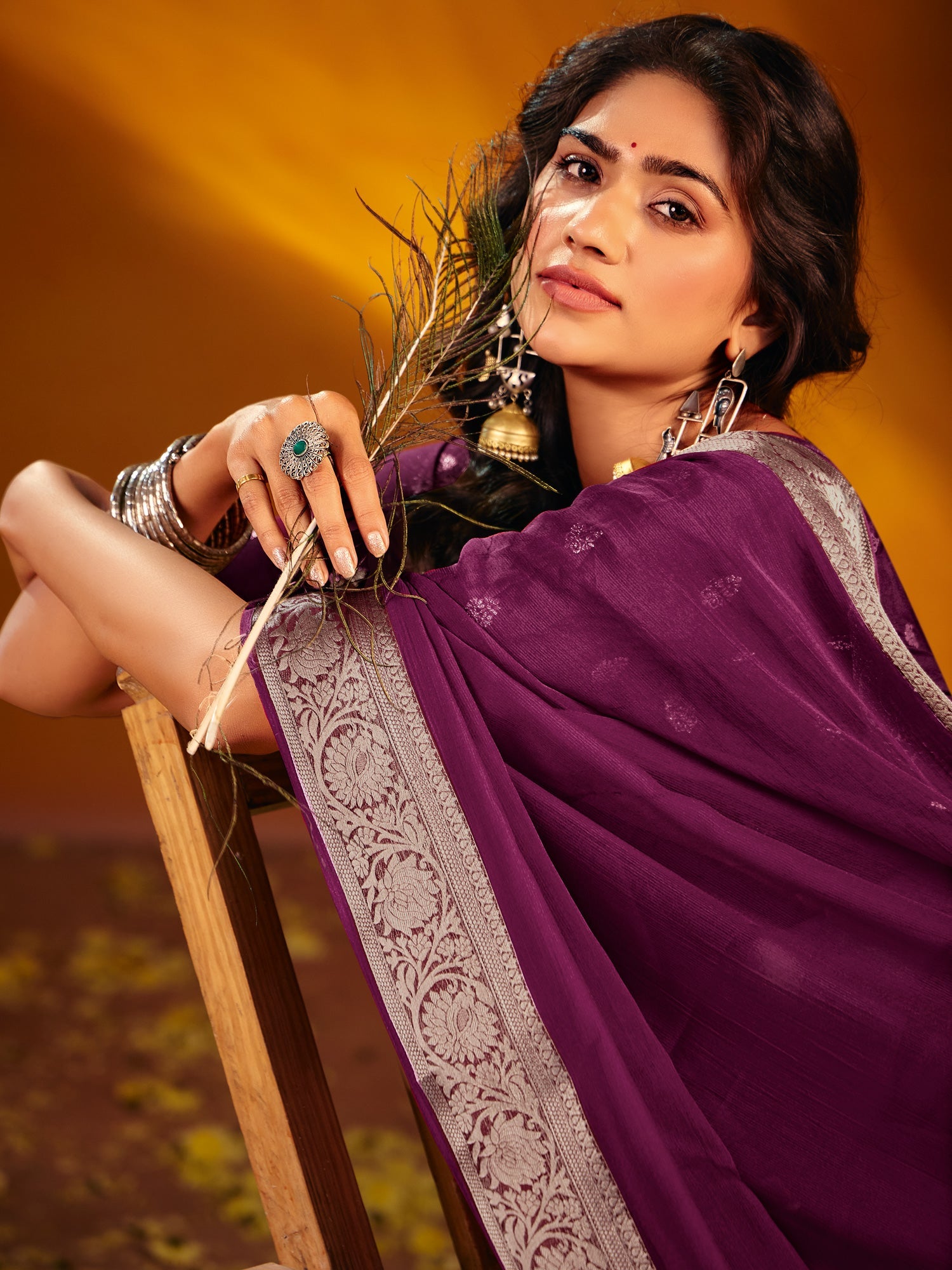 Wine Dola Silk Saree with Zari Border - Ressa