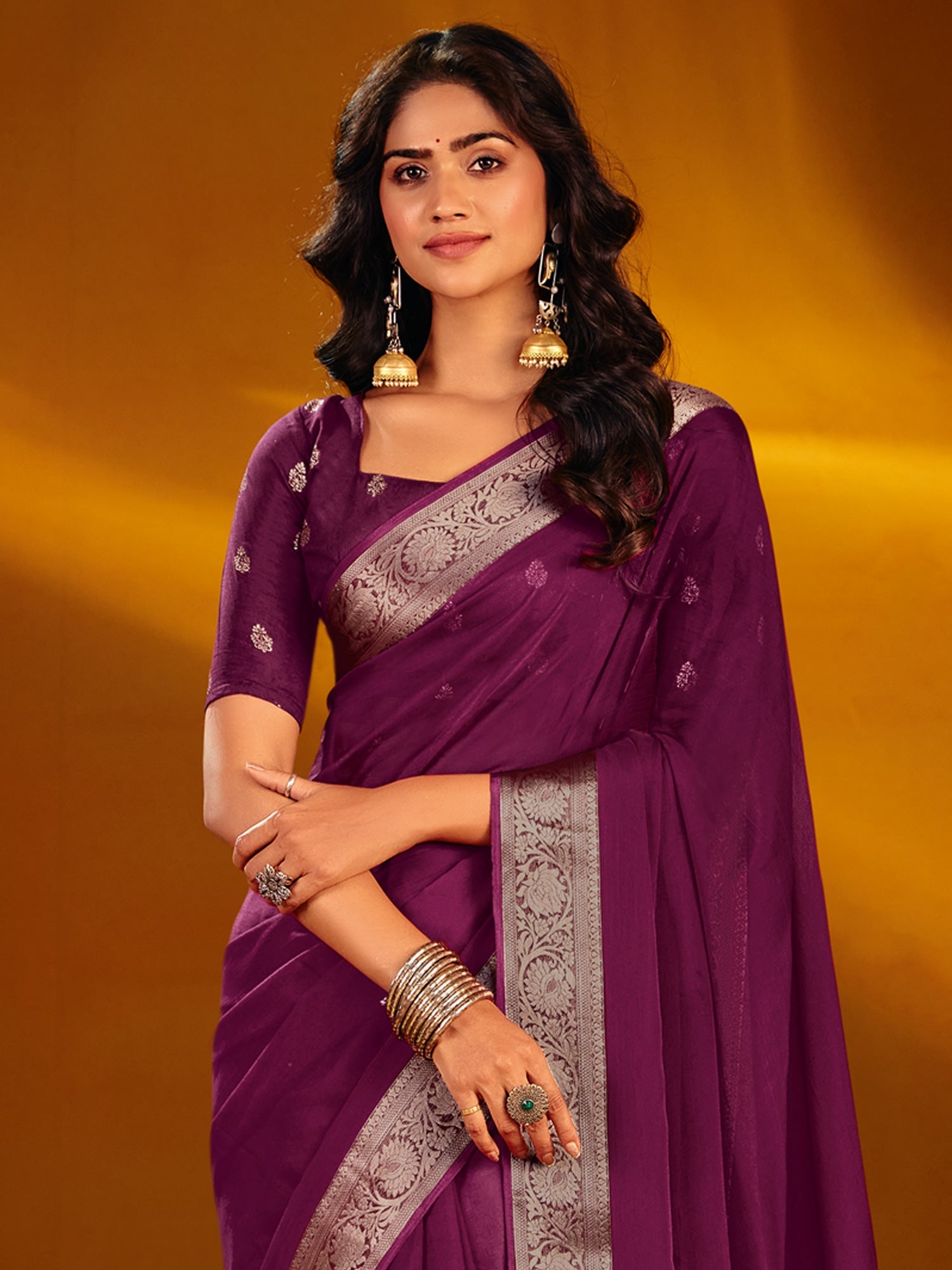 Wine Dola Silk Saree with Zari Border - Ressa