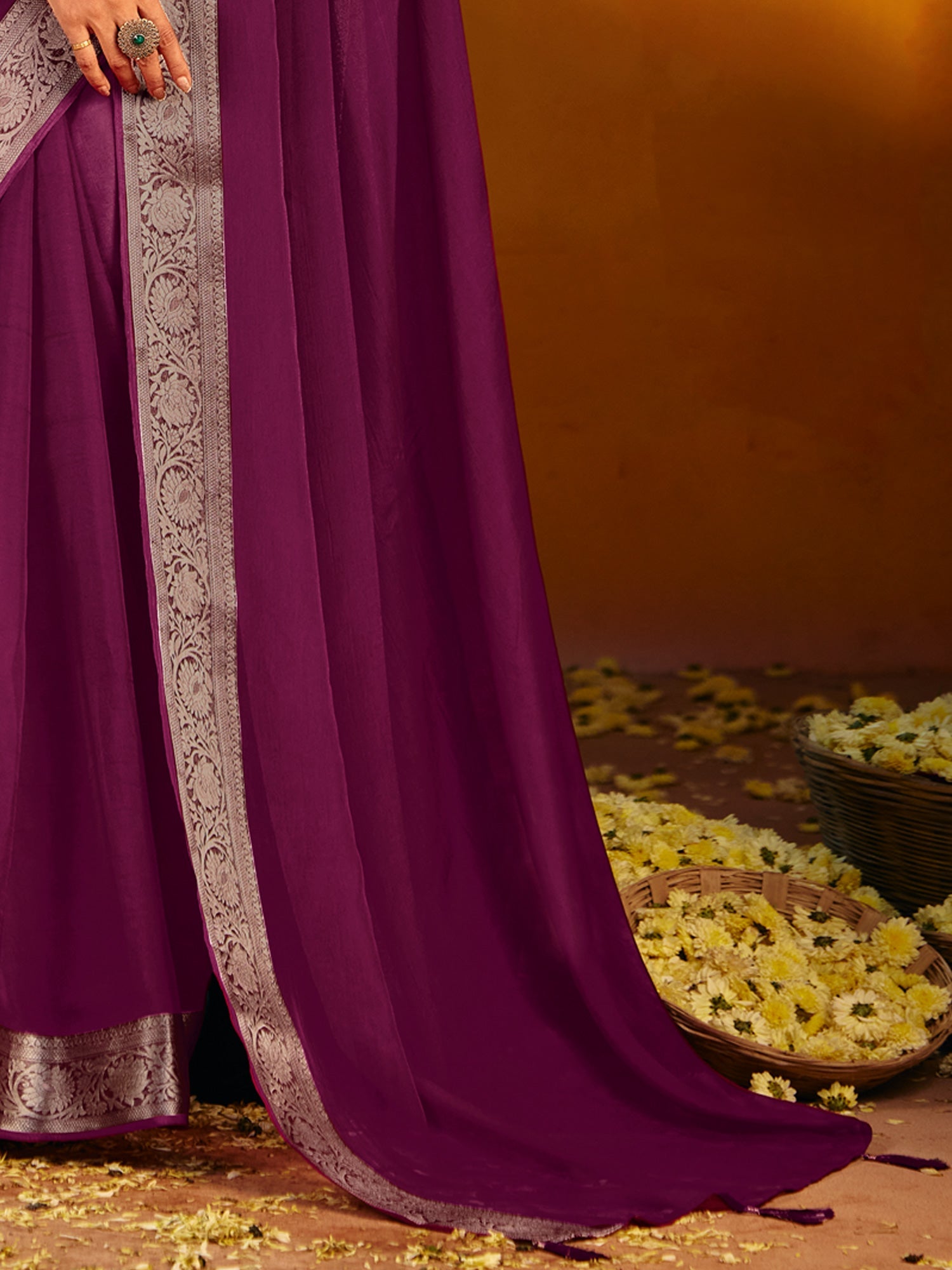 Wine Dola Silk Saree with Zari Border - Ressa