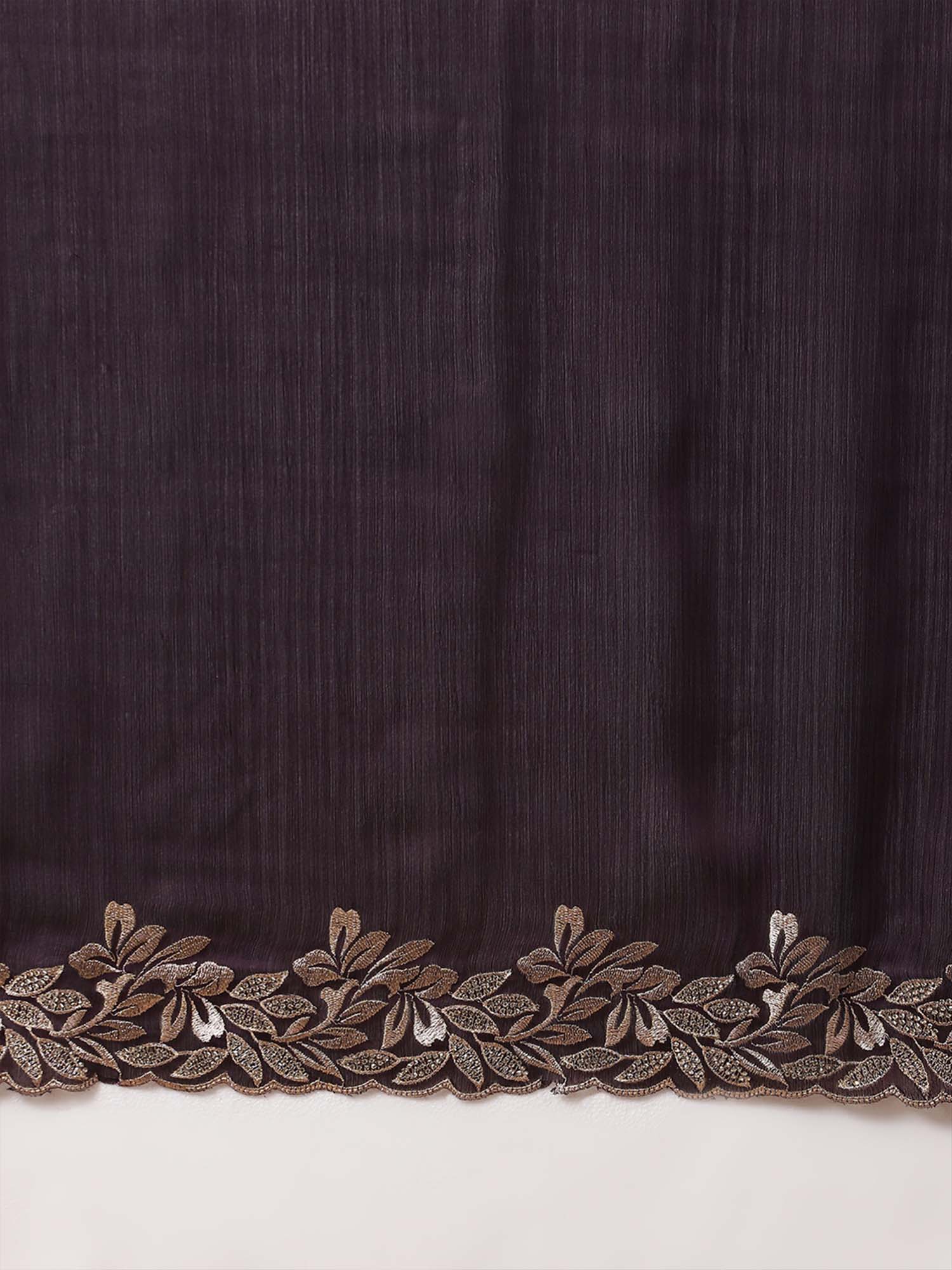 Wine Embellished Beads Border Satin Chiffon Saree - Ressa