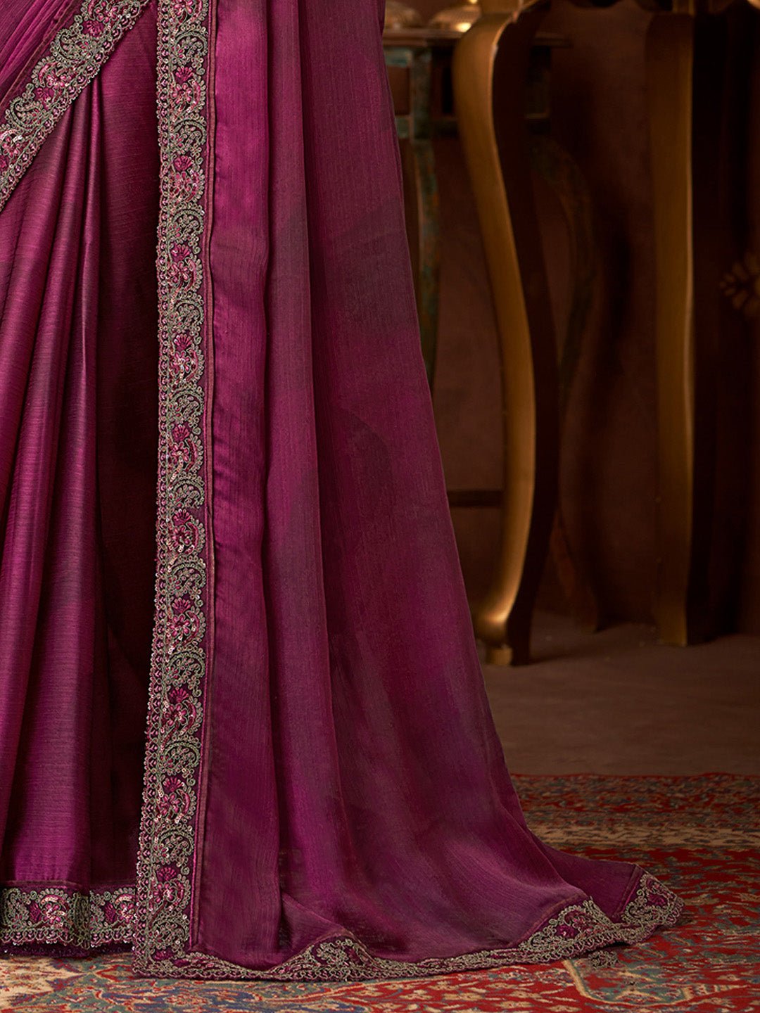 Wine Embellished Party wear Saree - Ressa