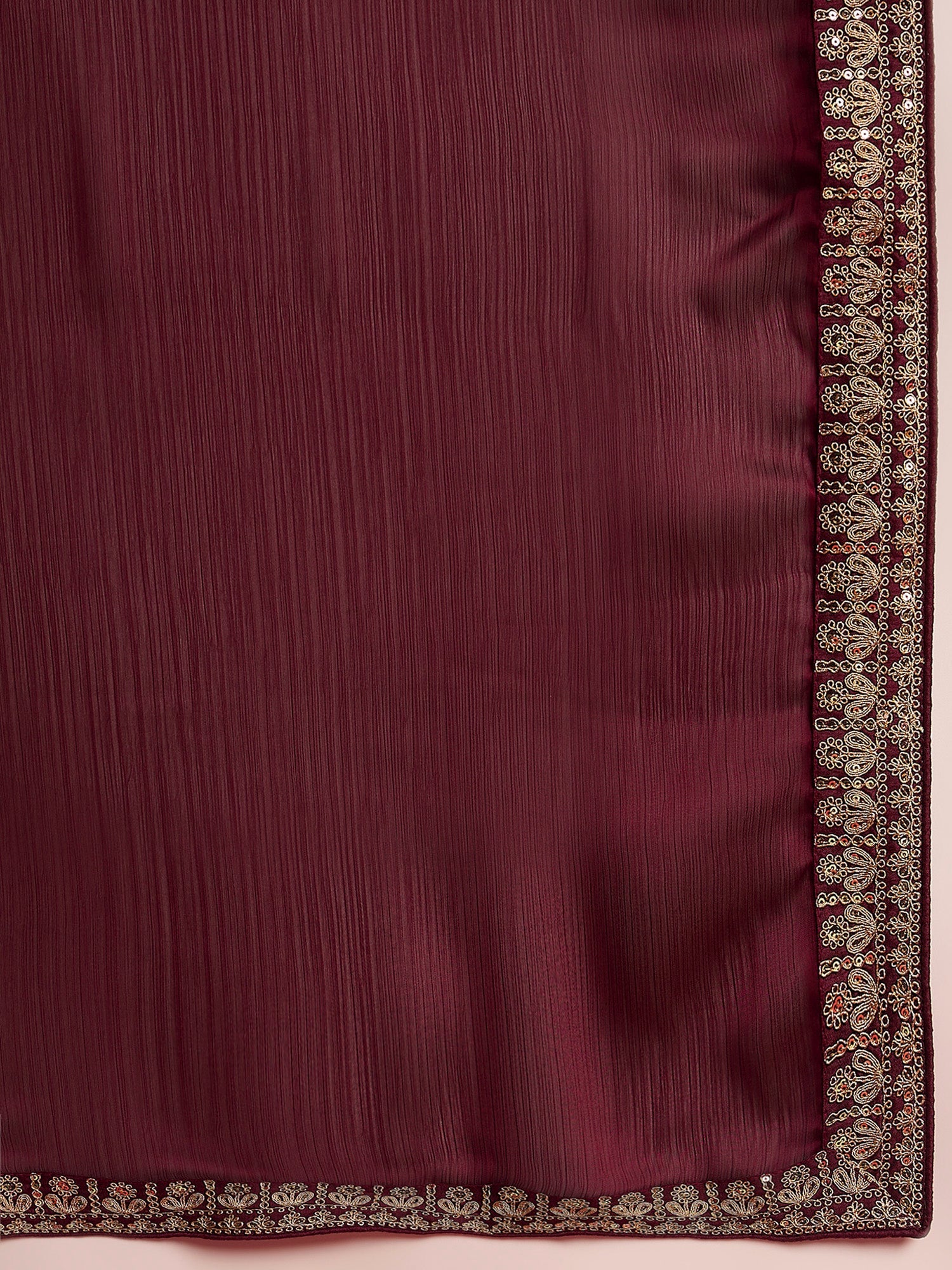 Wine Embroidered Satin Saree - Ressa